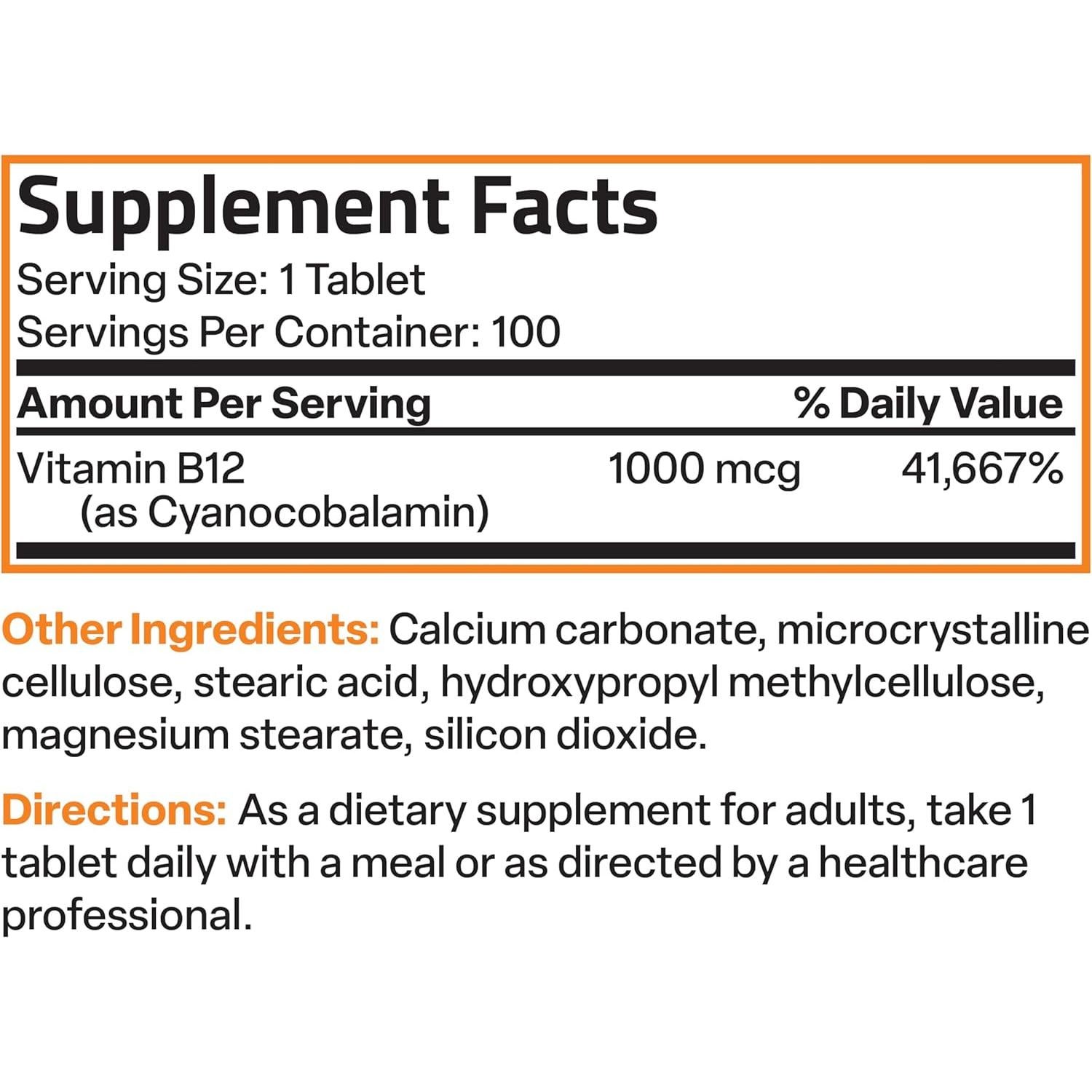 Vitamina B12 1000 mcg Bronson Liberación Sostenida 100 Tabletas