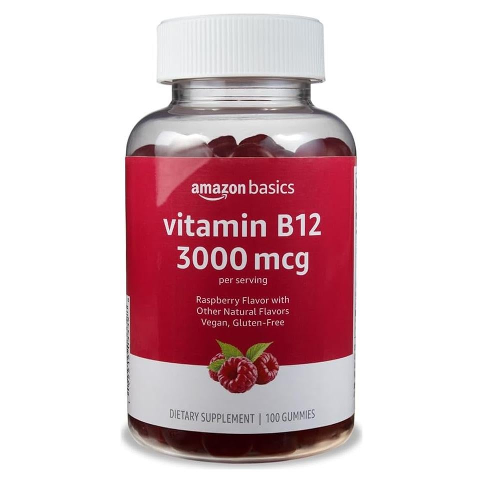Gomitas de Vitamina B12 3000 mcg Amazon Basics Frambuesa 100 Unidades