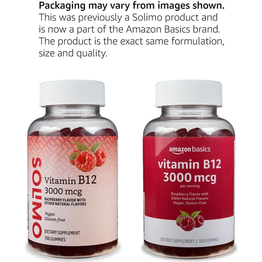 Gomitas de Vitamina B12 3000 mcg Amazon Basics Frambuesa 100 Unidades