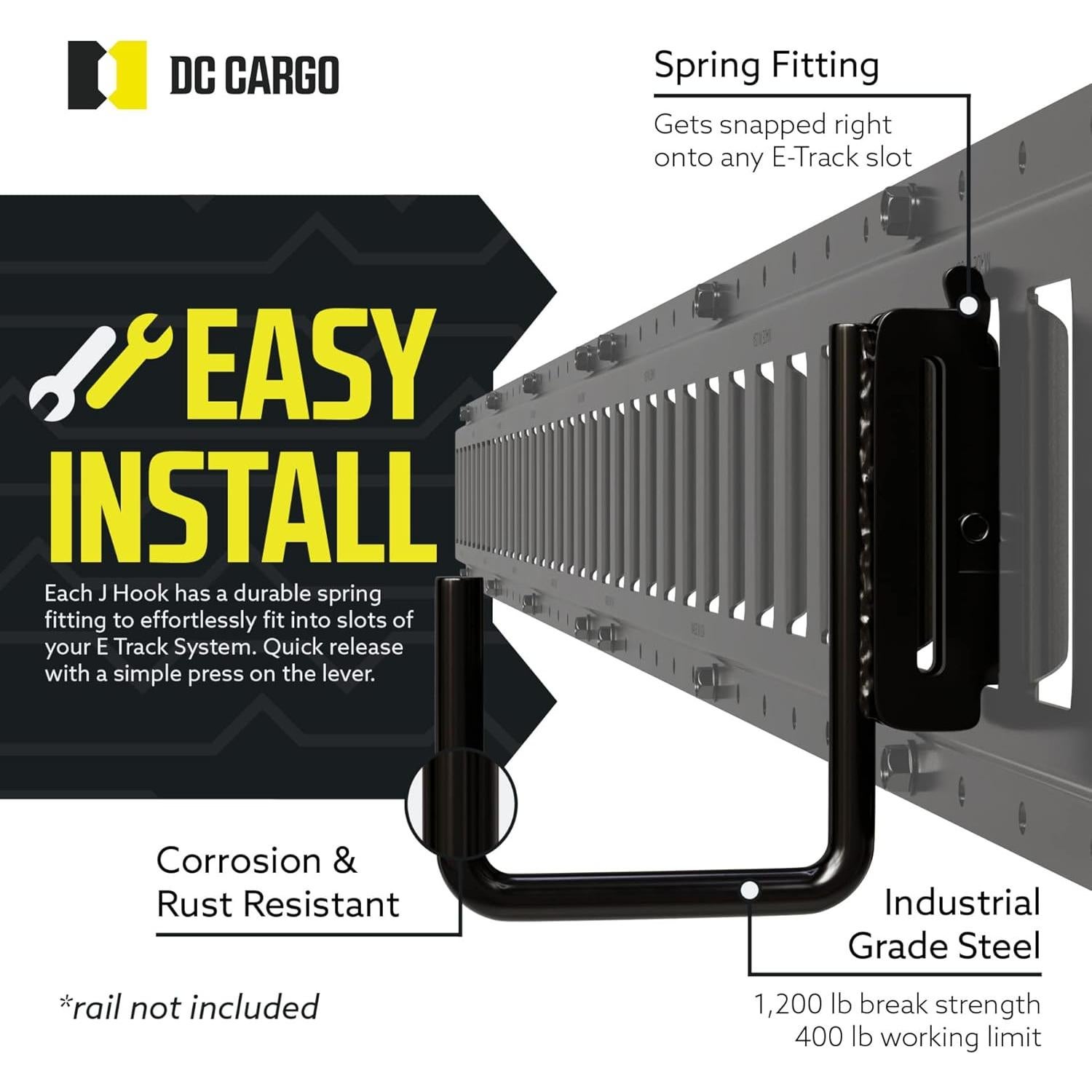 Ganchos J E Track DC Cargo 5.08 cm - Paquete de 4 - Alta Resistencia