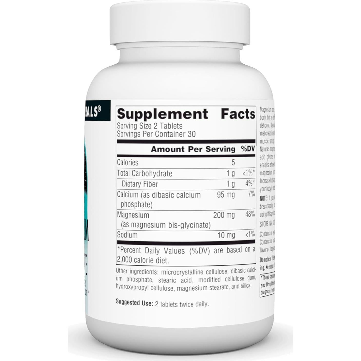 Magnesio Glicinato Source Naturals 200 mg - 60 Tabletas