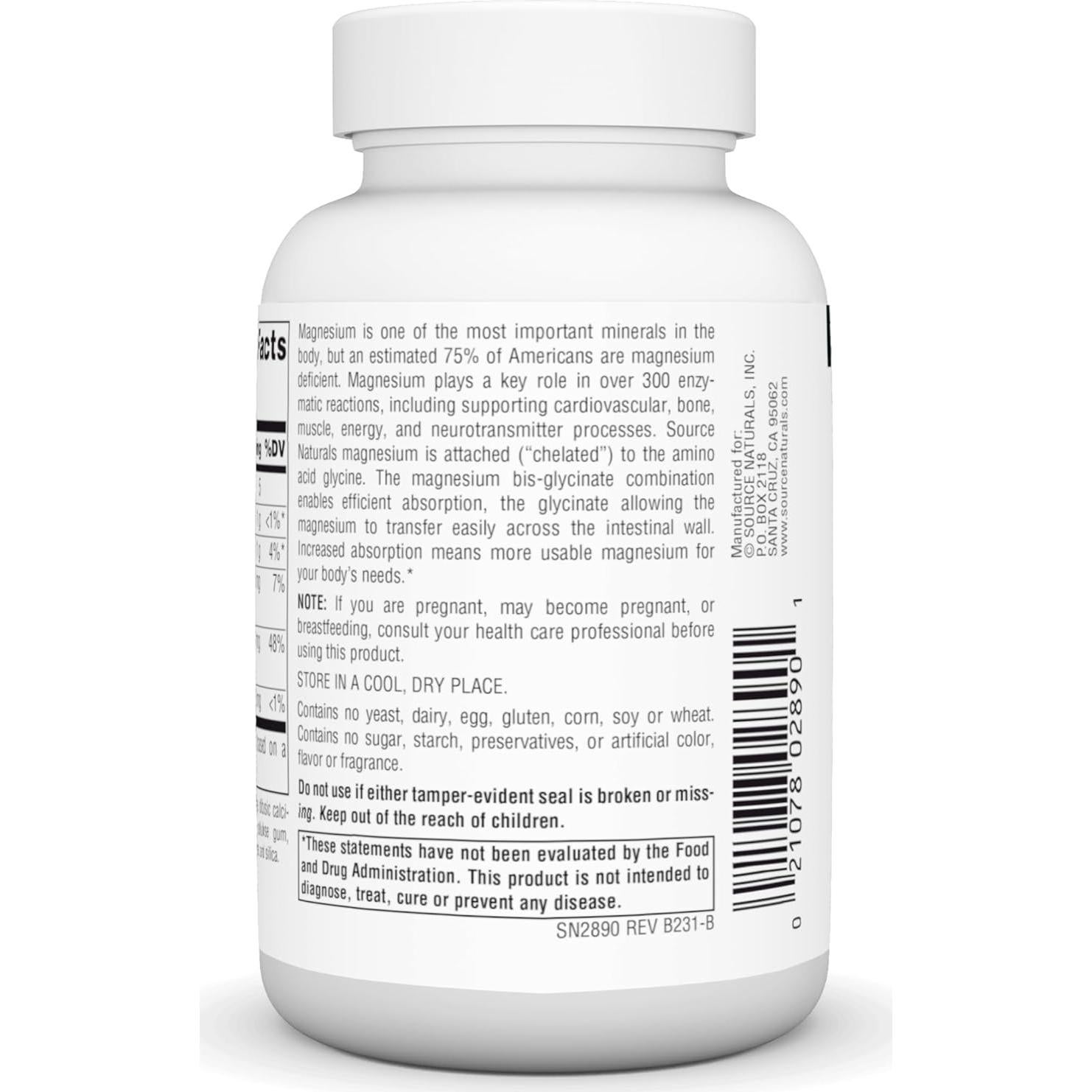 Magnesio Glicinato Source Naturals 200 mg - 60 Tabletas