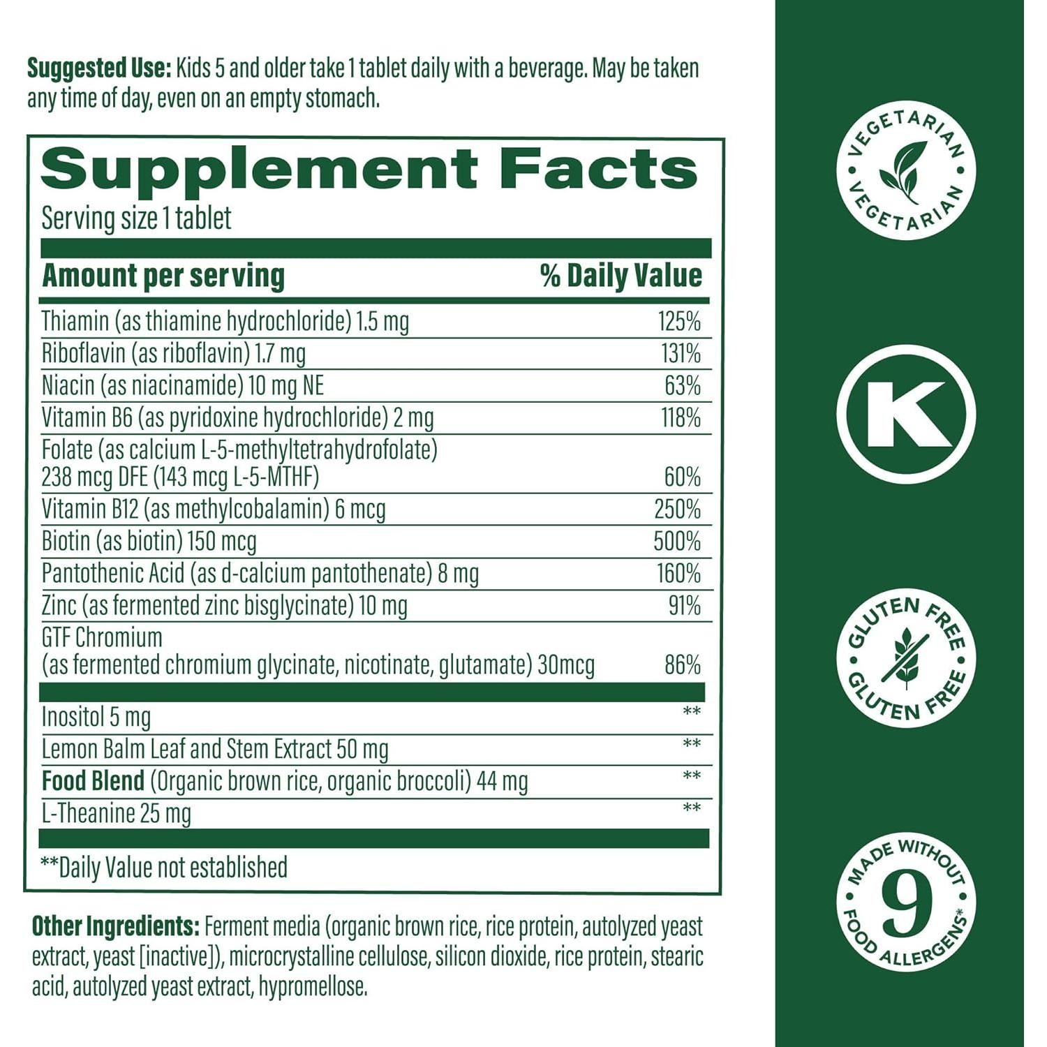MegaFood Niños B Complejo - Suplemento Vitamina B 30 Tabletas