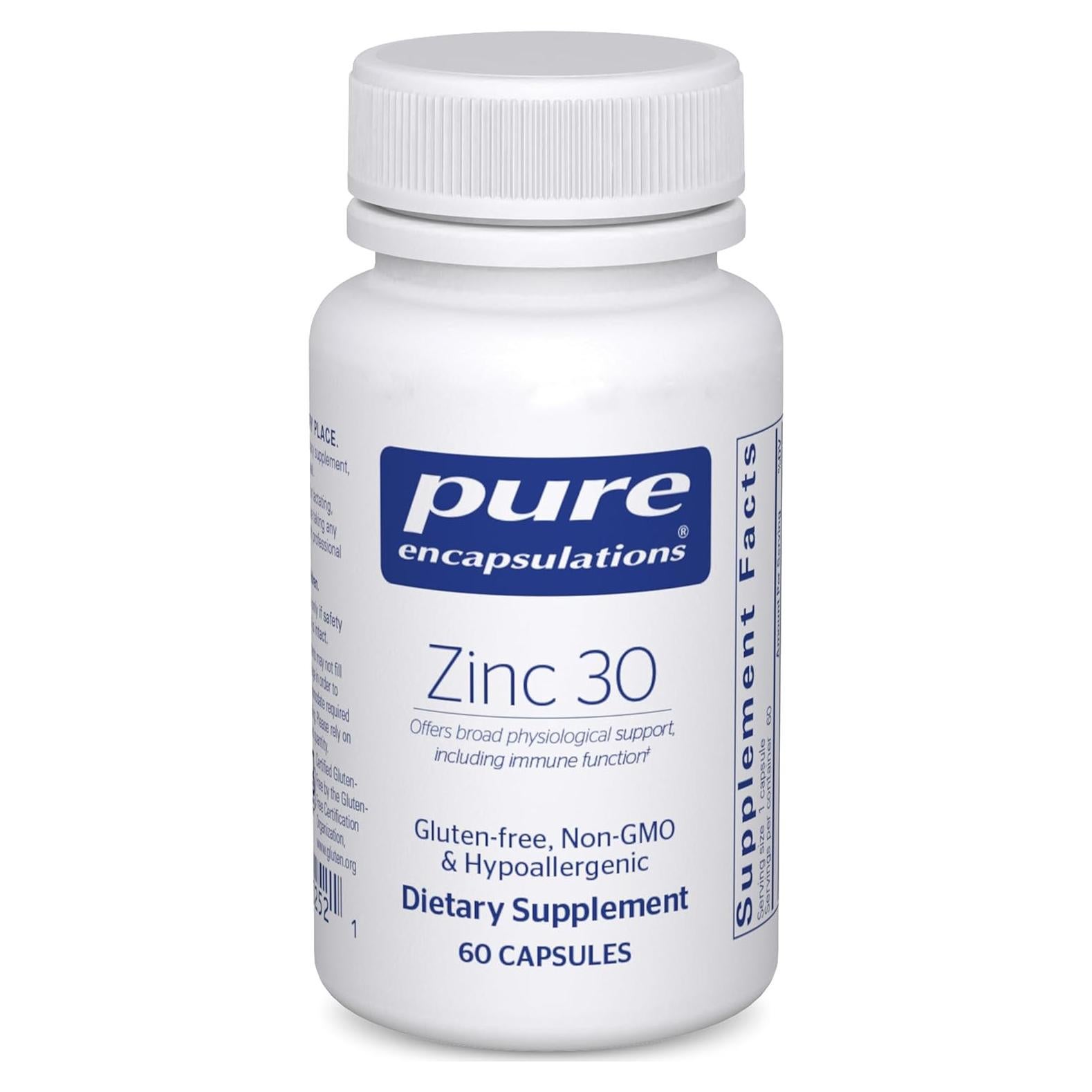 Suplemento de Zinc Picolinato 30 mg Pure Encapsulations 60 Cápsulas