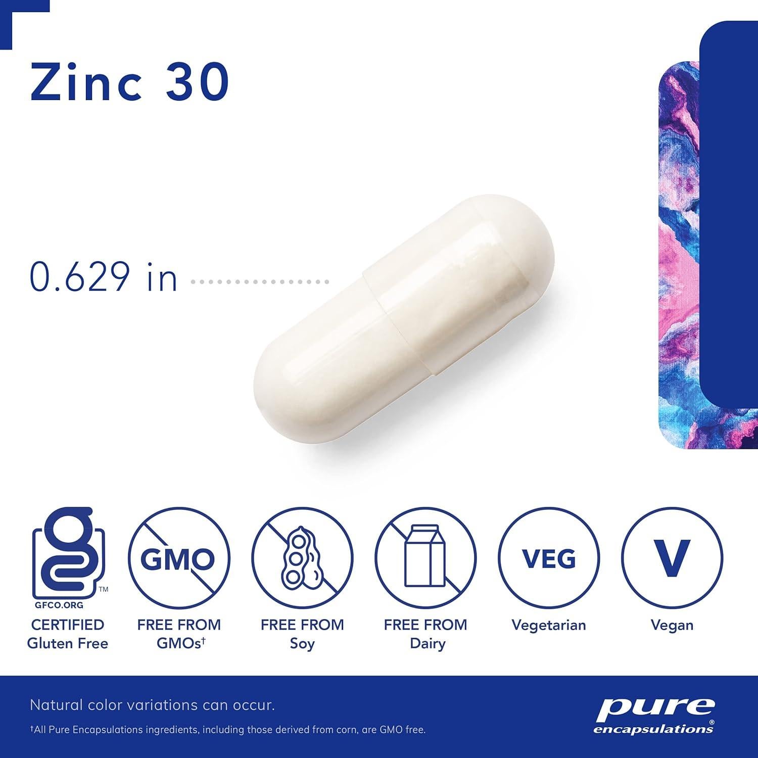 Suplemento de Zinc Picolinato 30 mg Pure Encapsulations 60 Cápsulas