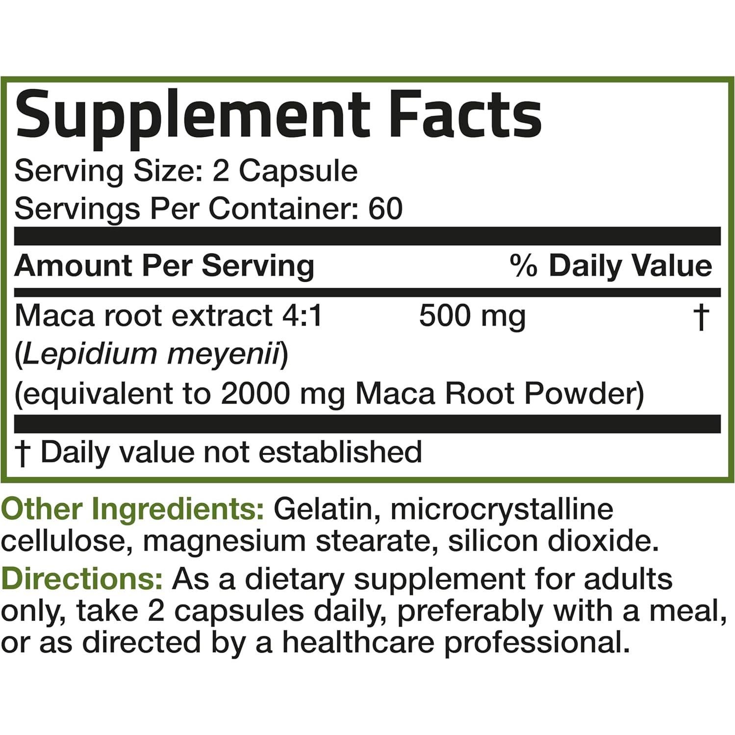 Cápsulas Vegetarianas Raíz de Maca Bronson 120 Unidades