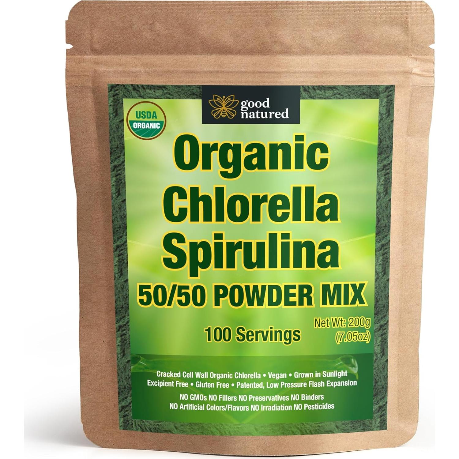 Mezcla de Polvo de Espirulina y Clorella Orgánica Good Natured 200g
