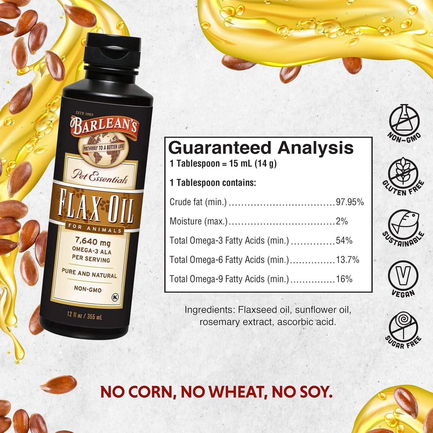 Aceite de Semilla de Lino Barlean's 355 ml Omega 3 para Mascotas