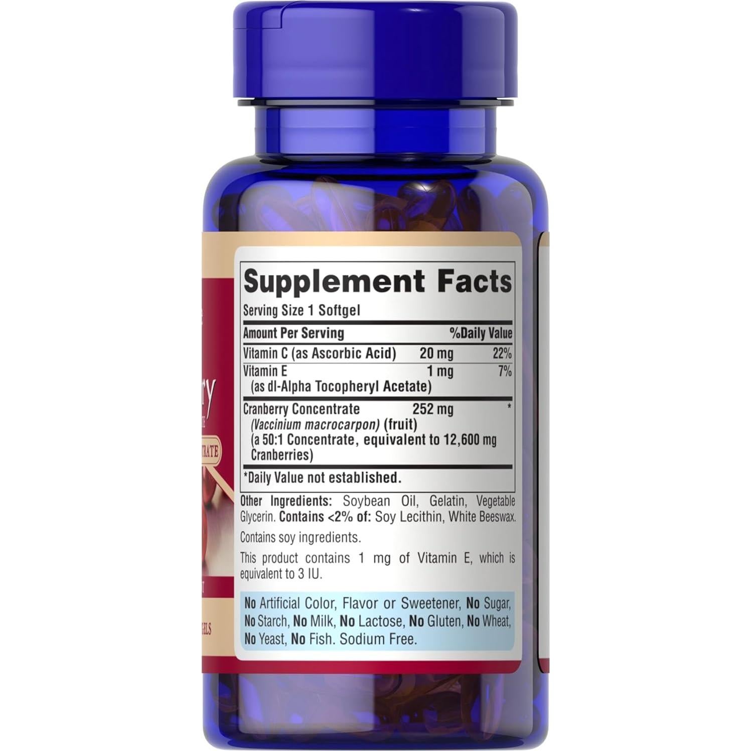 Concentrado de Arándano Puritan's Pride 252mg 100 Cápsulas