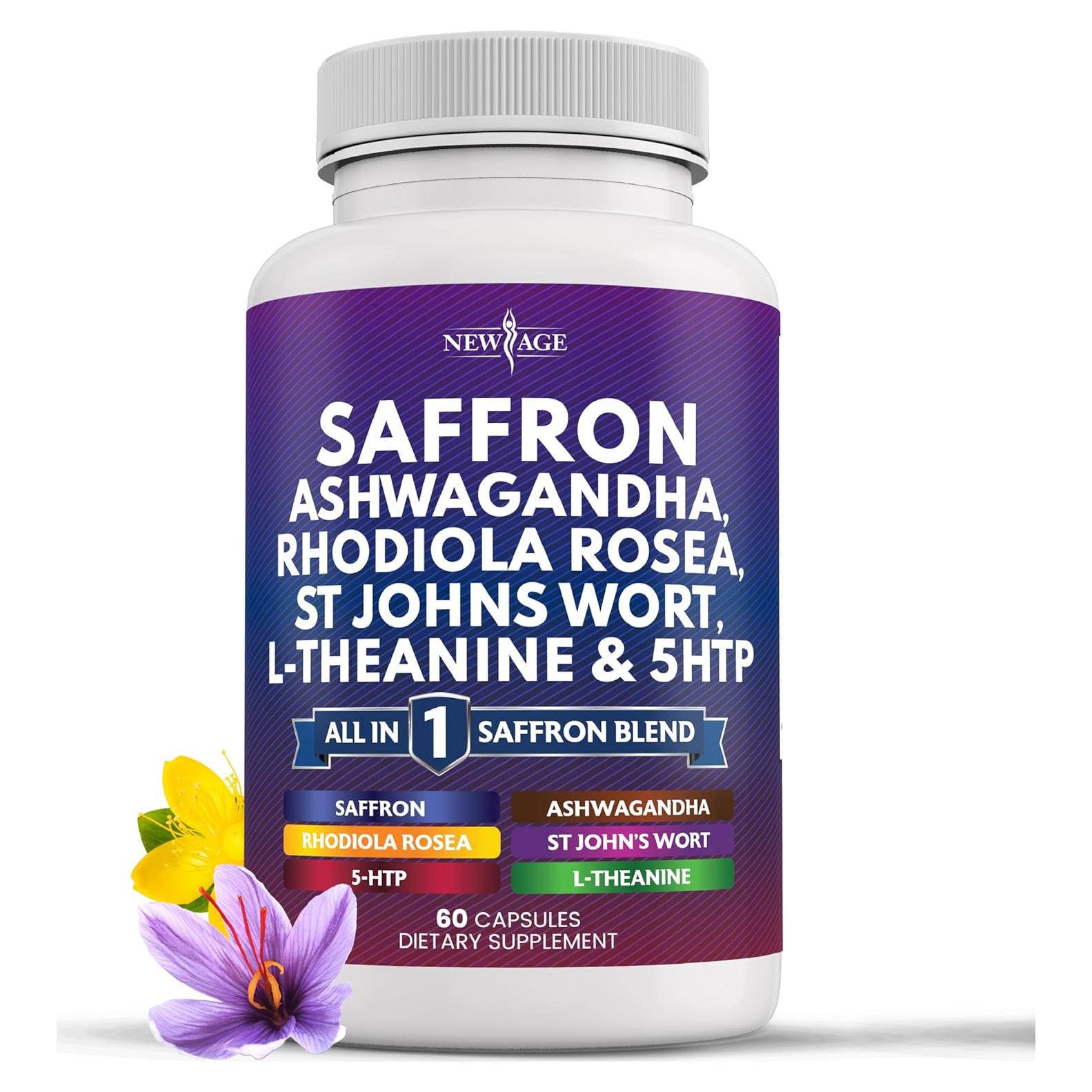Suplemento de Azafrán NEW AGE 60 Cápsulas - Con Ashwagandha y Ginkgo Biloba