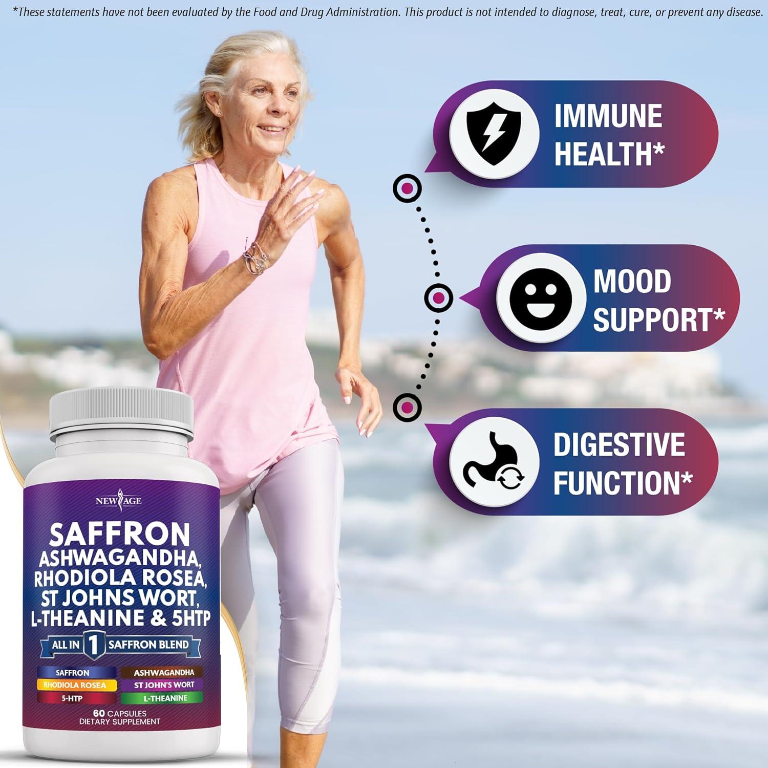 Suplemento de Azafrán NEW AGE 60 Cápsulas - Con Ashwagandha y Ginkgo Biloba
