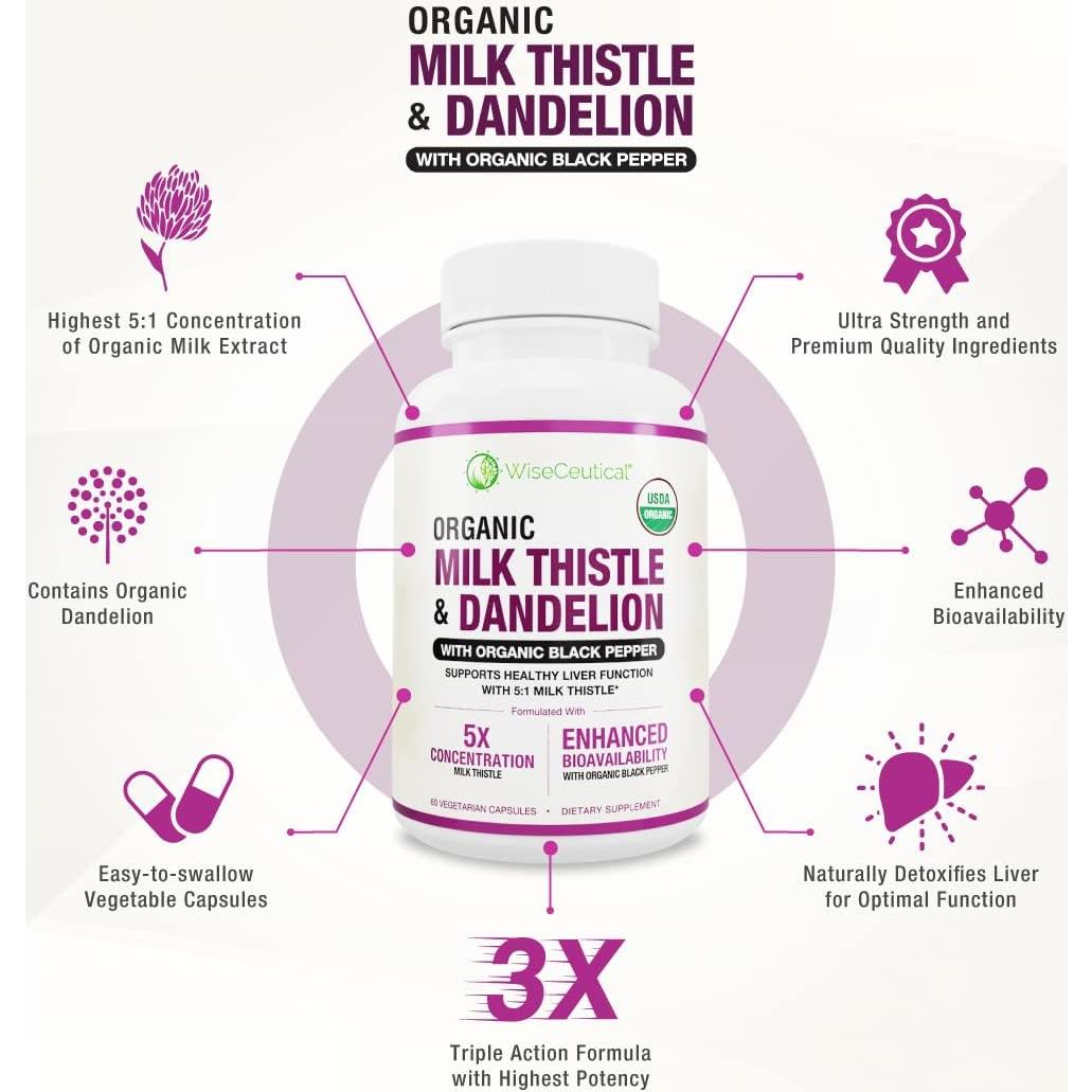 Suplemento Hepático Cardo Orgánico Wiseceutical 60 Cápsulas