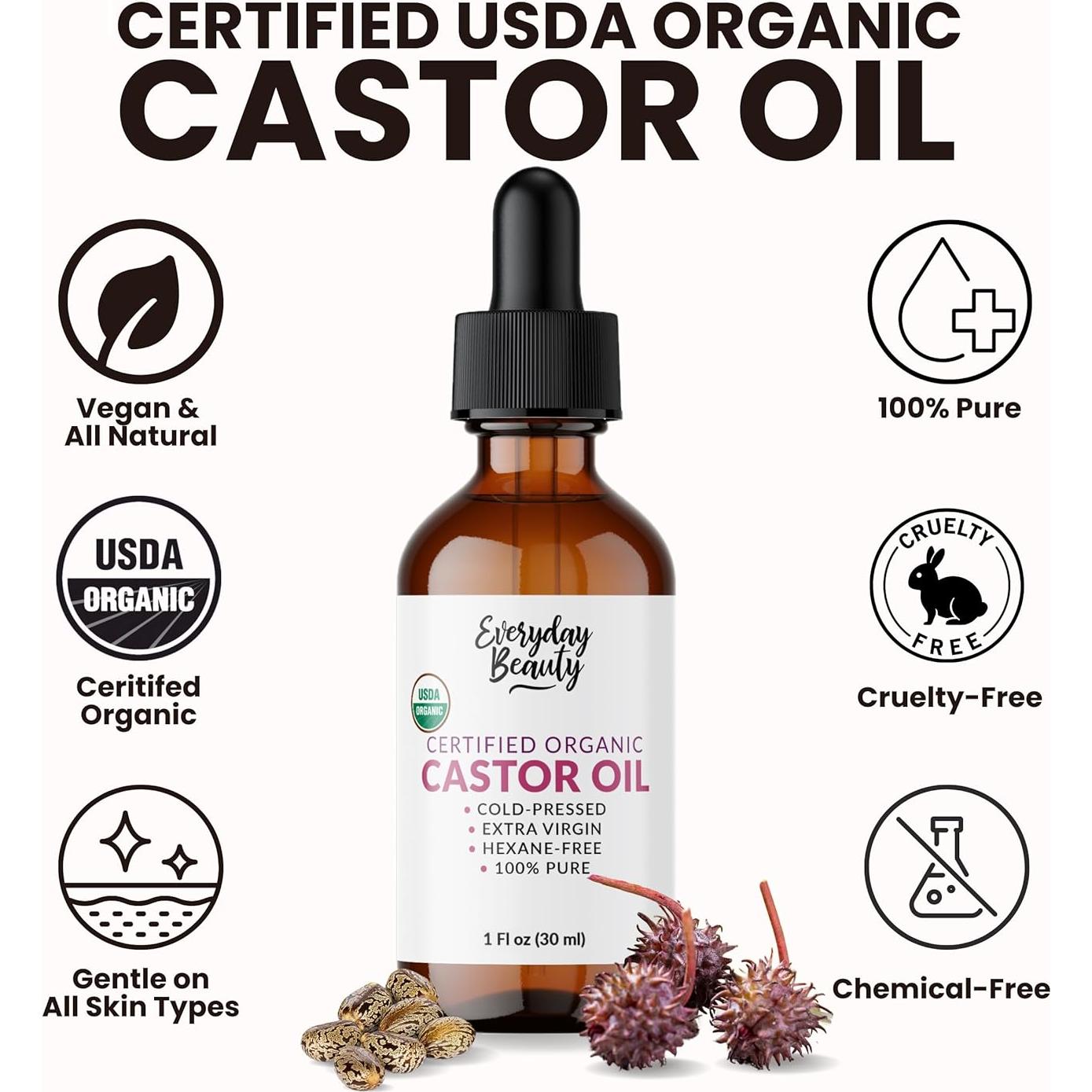 Aceite de Ricino Orgánico 100% Puro Belleza Cotidiana 29.57ml