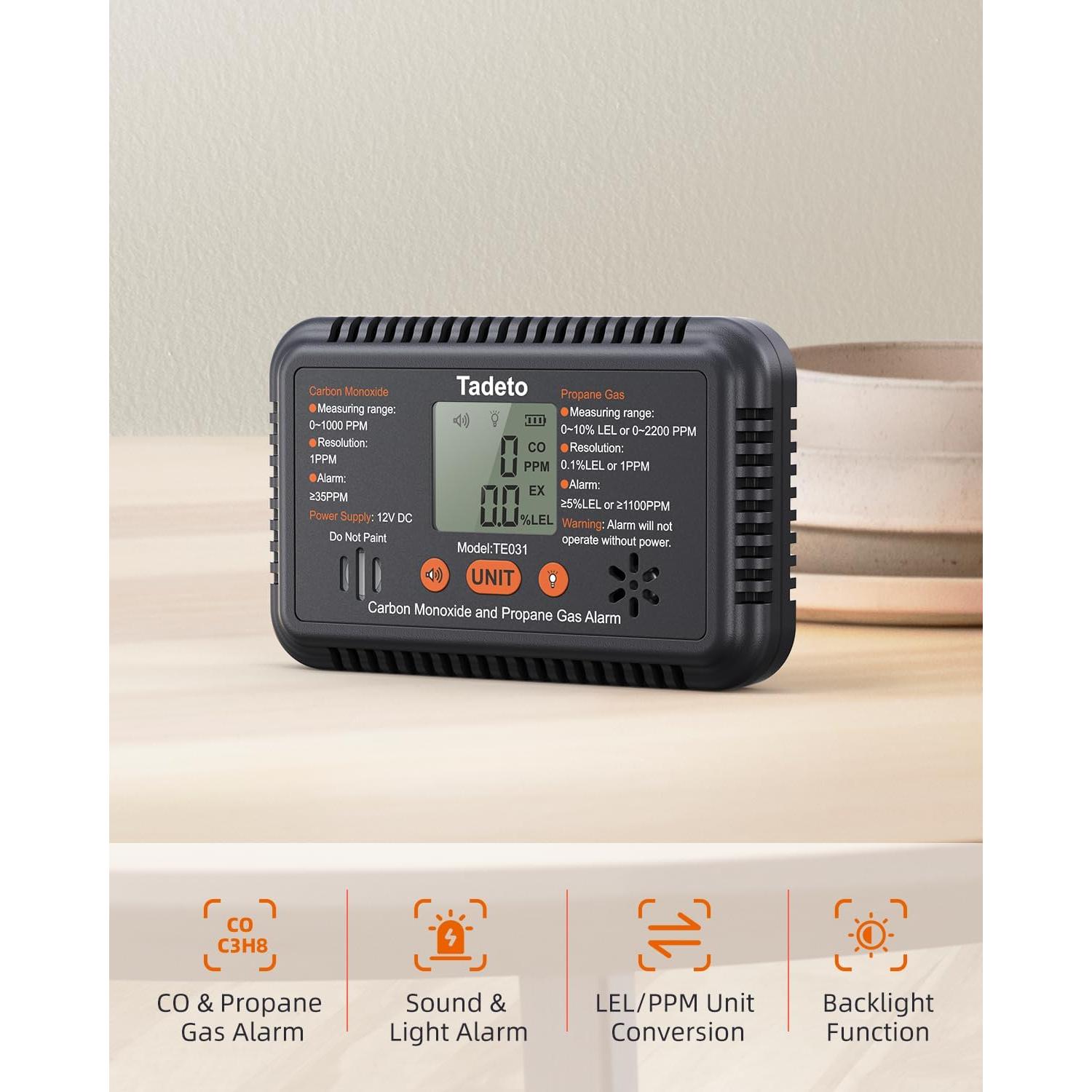 Alarma de Monóxido de Carbono y Gas Propano Tadeto TE031 12V