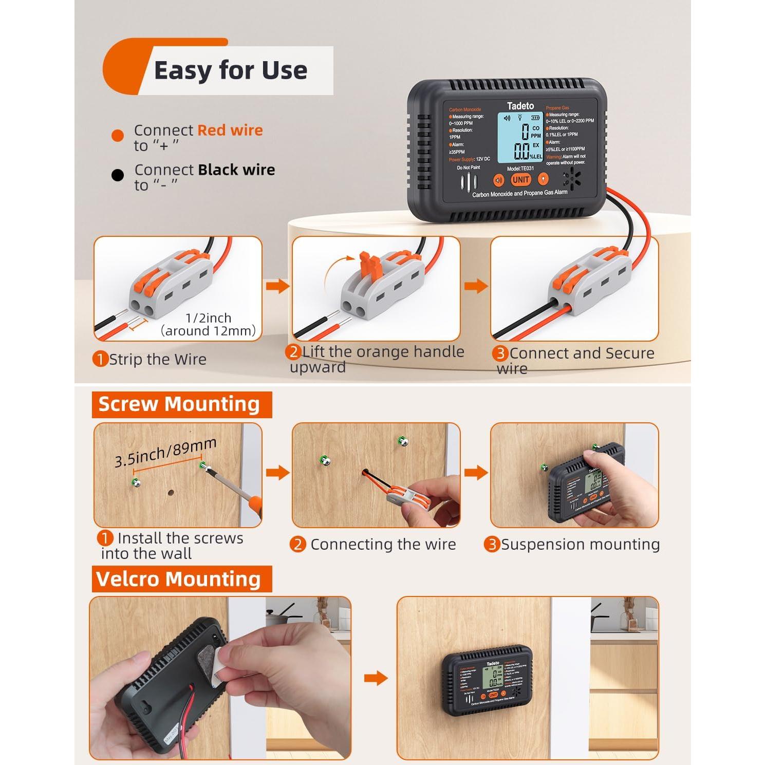 Alarma de Monóxido de Carbono y Gas Propano Tadeto TE031 12V