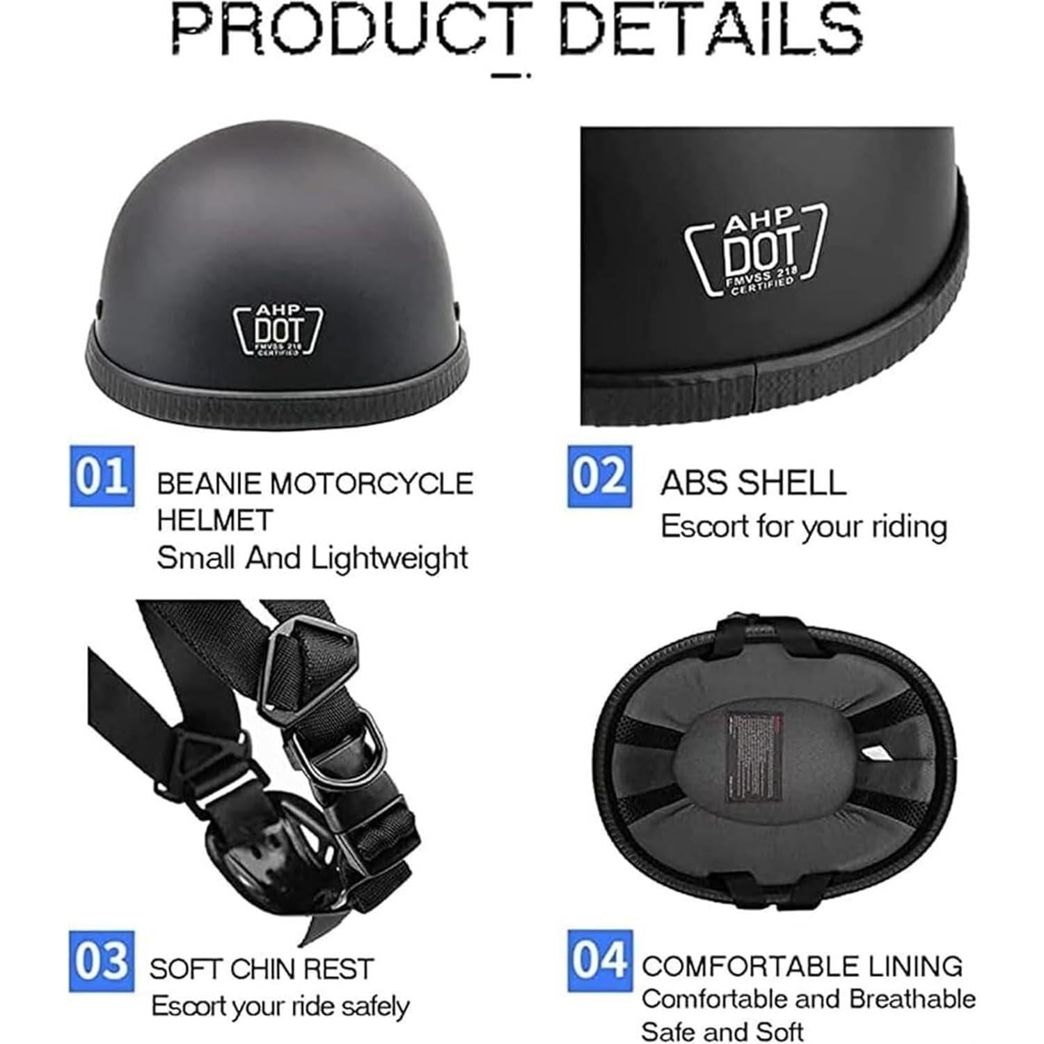 Novelty Skull Cap Half Shell Helmet for Men Women,DOT Approved Small and Light German Style Motorcycle Helmets,Low Profile Beanie Open Face Helmet for Cruiser Chopper Moped