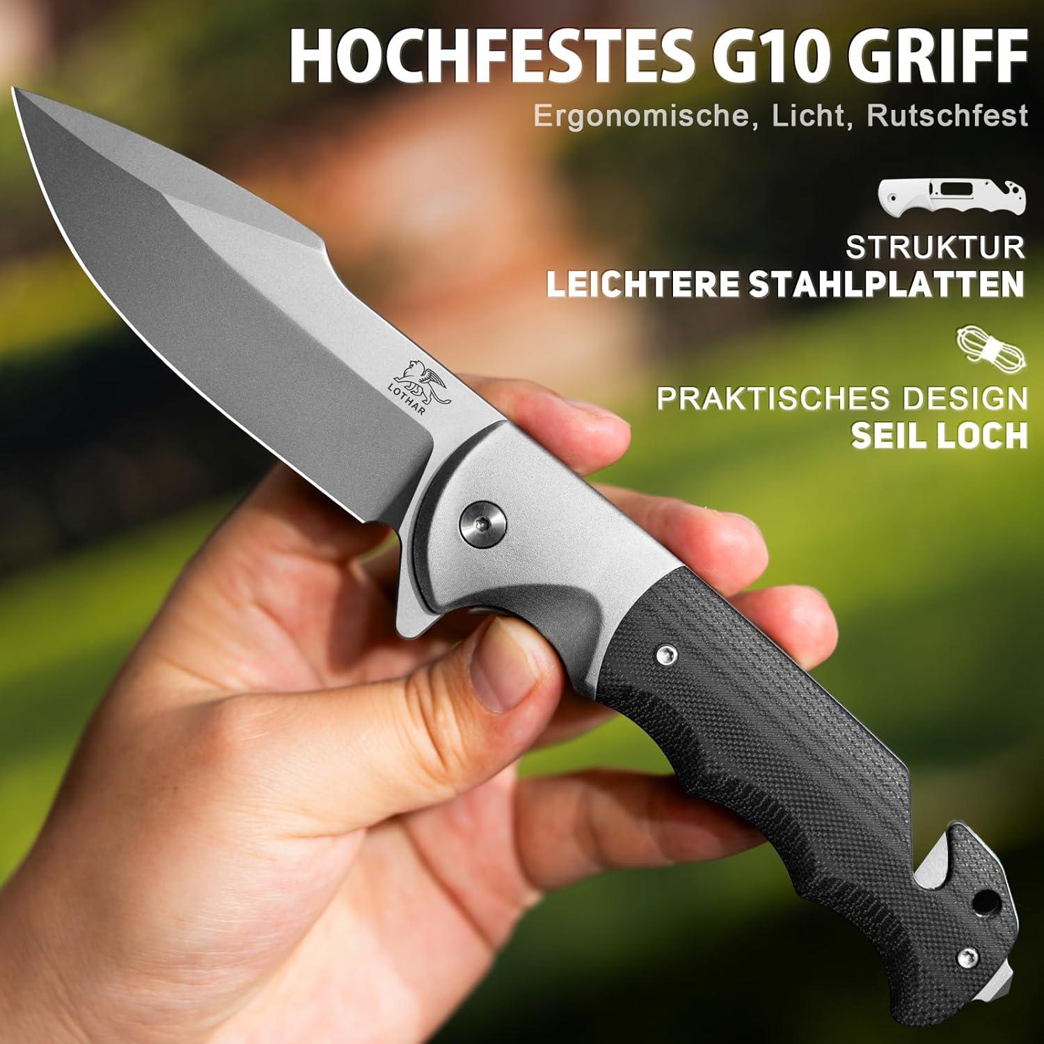 Cuchillo Táctico LOTHAR SMAUG 3.7" Acero D2 Mango G10 Gris