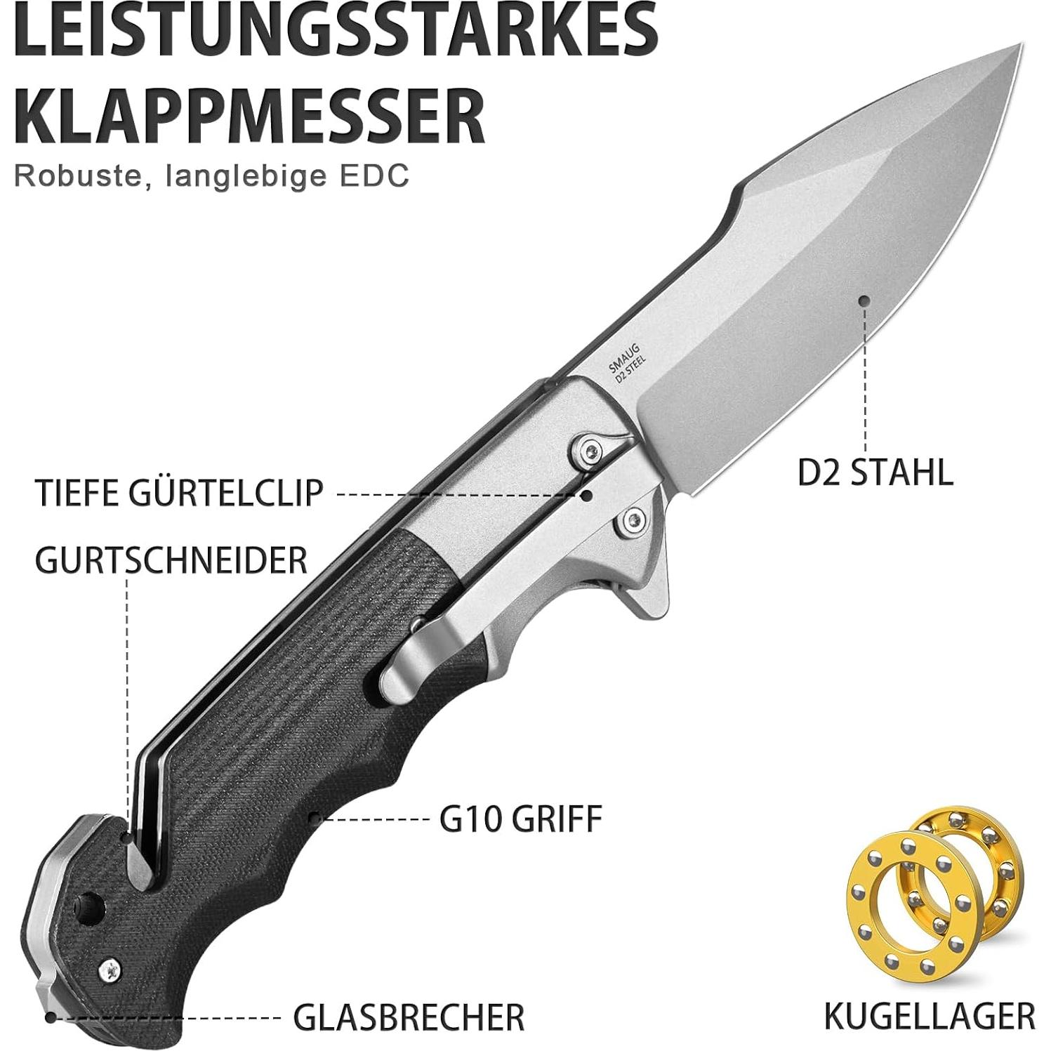 Cuchillo Táctico LOTHAR SMAUG 3.7" Acero D2 Mango G10 Gris