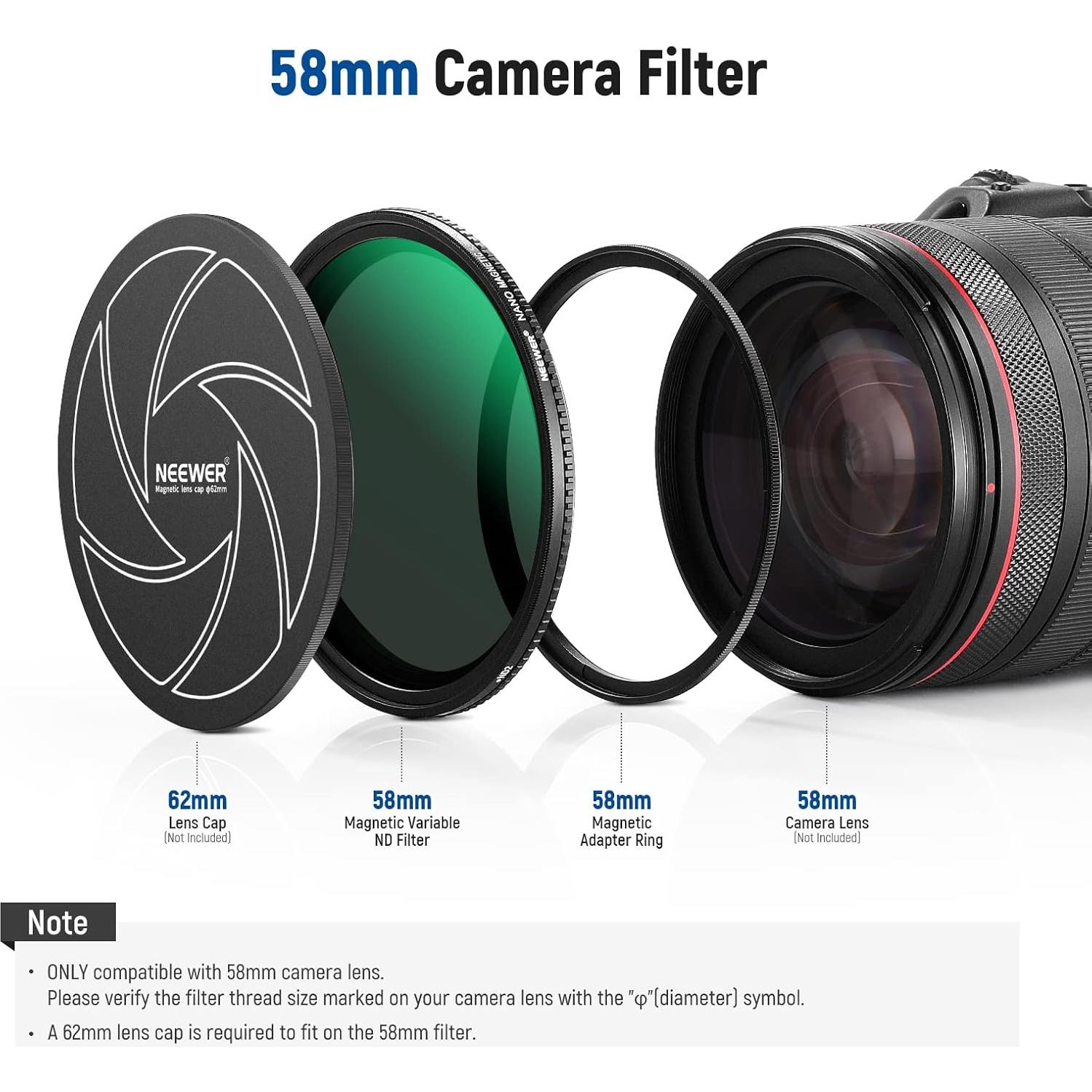 Filtro ND Variable Magnético NEEWER 58mm ND2-ND32 HD