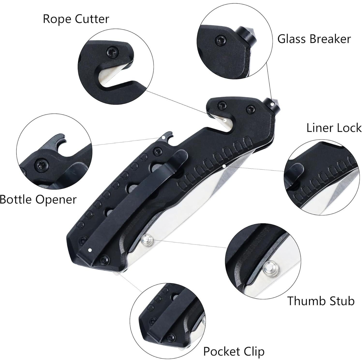 Cuchillo Plegable Multifuncional ALBATROSS Clásico Negro 17.78 cm