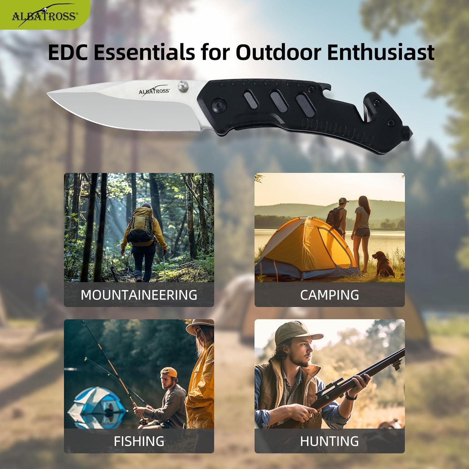 Cuchillo Plegable Multifuncional ALBATROSS Clásico Negro 17.78 cm