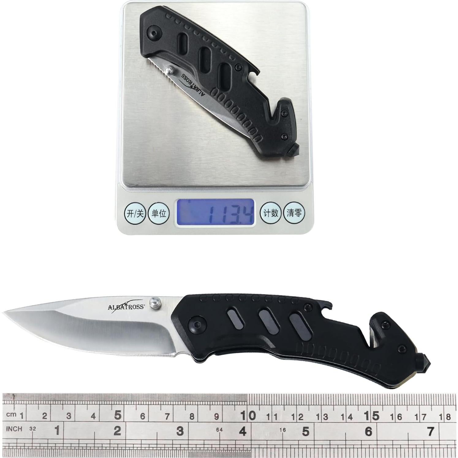 Cuchillo Plegable Multifuncional ALBATROSS Clásico Negro 17.78 cm