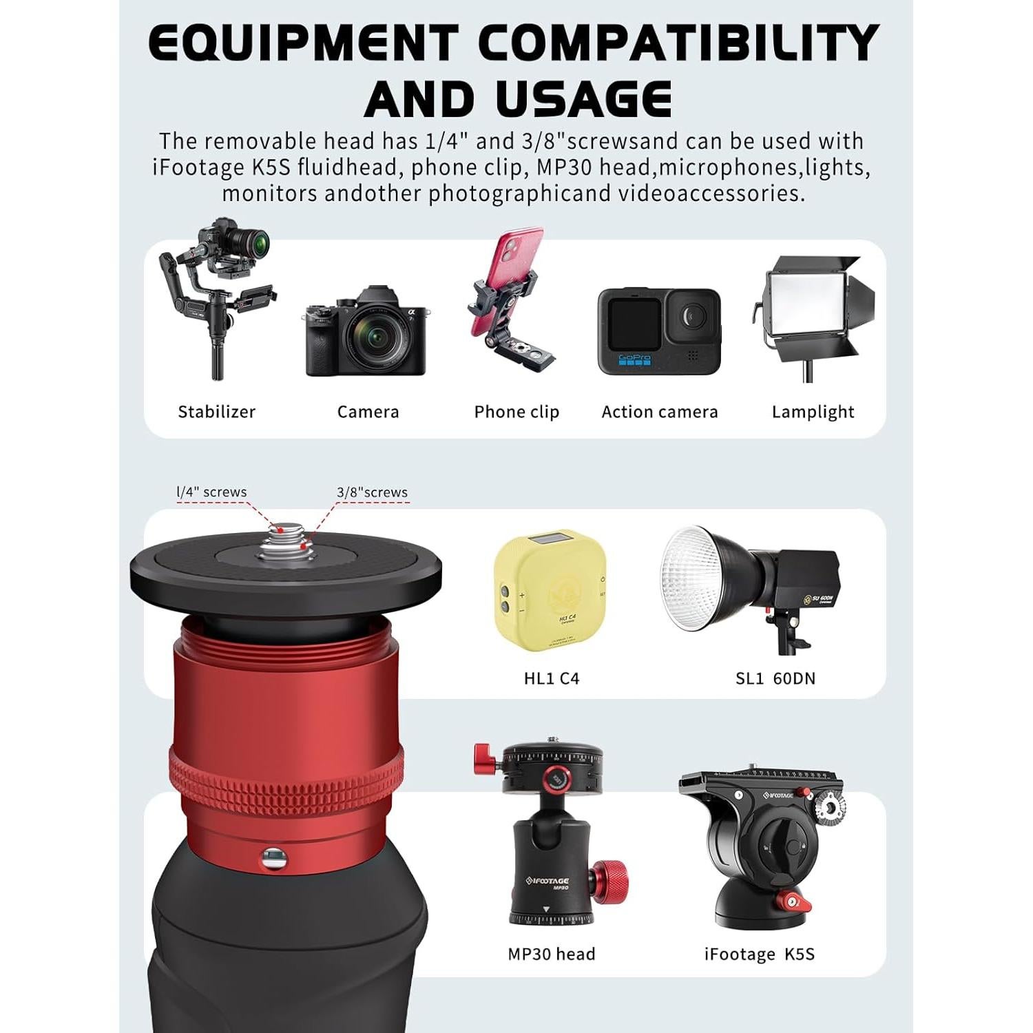 Monopod Profesional IFOOTAGE Cobra 3 A150S, 149.86 cm