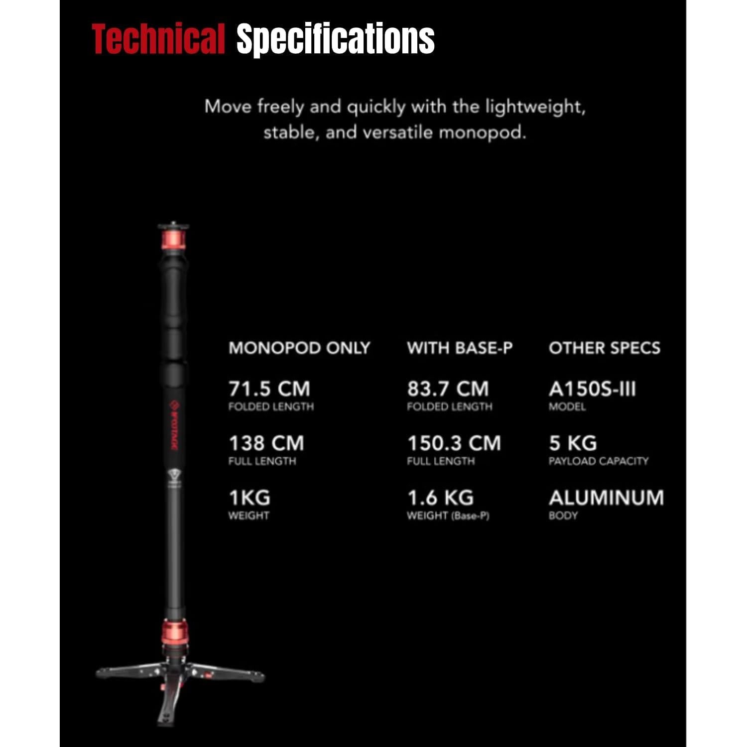 Monopod Profesional IFOOTAGE Cobra 3 A150S, 149.86 cm