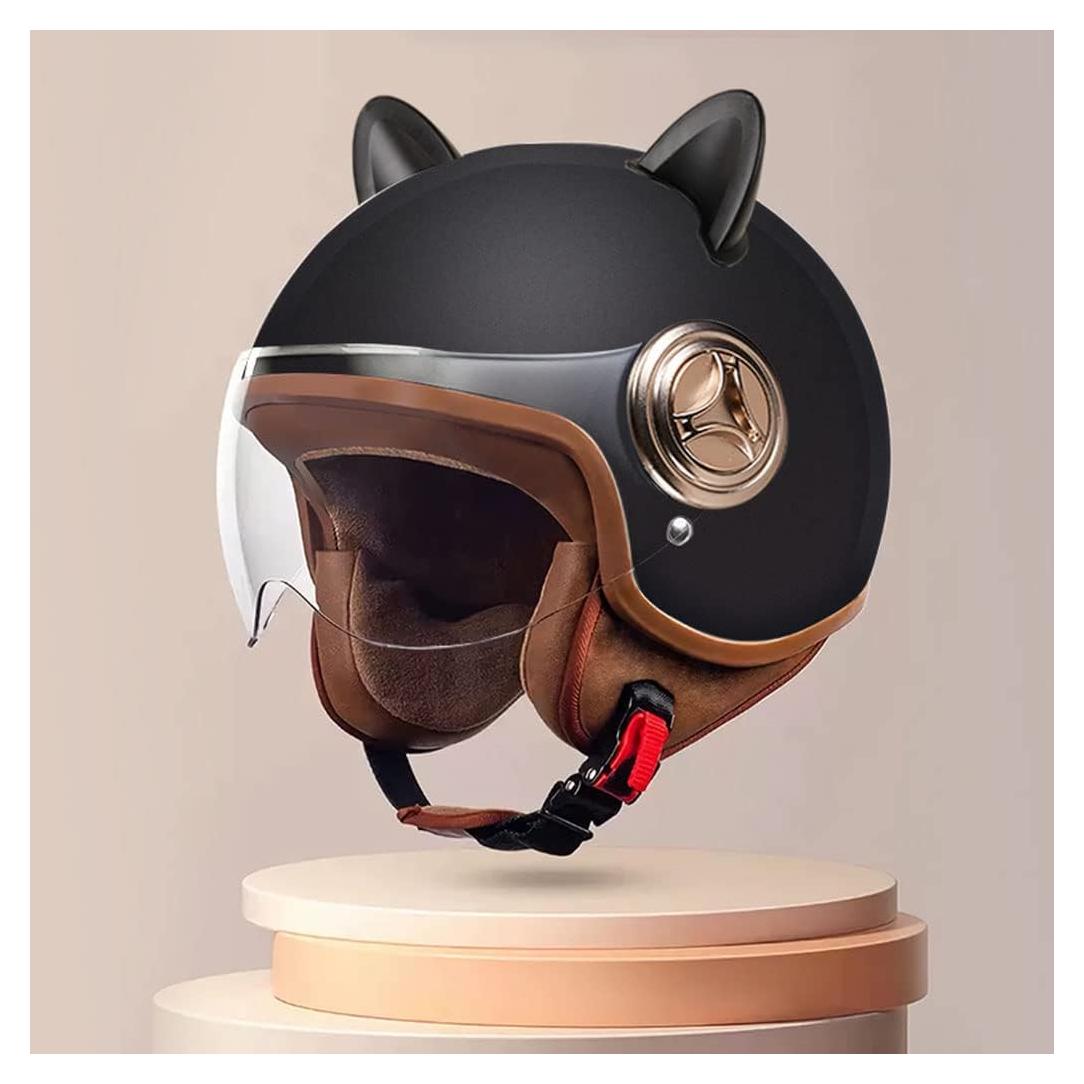 Casco de motocicleta YAGTEYCLL 3/4 con orejas de gato
