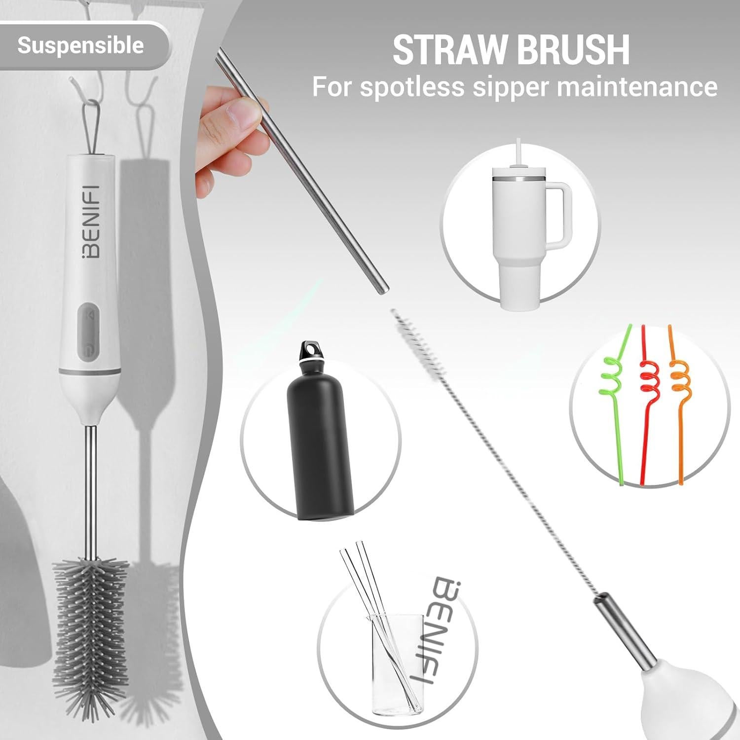 Juego de Cepillos Eléctricos Benifi para Botellas de Bebé - Gris