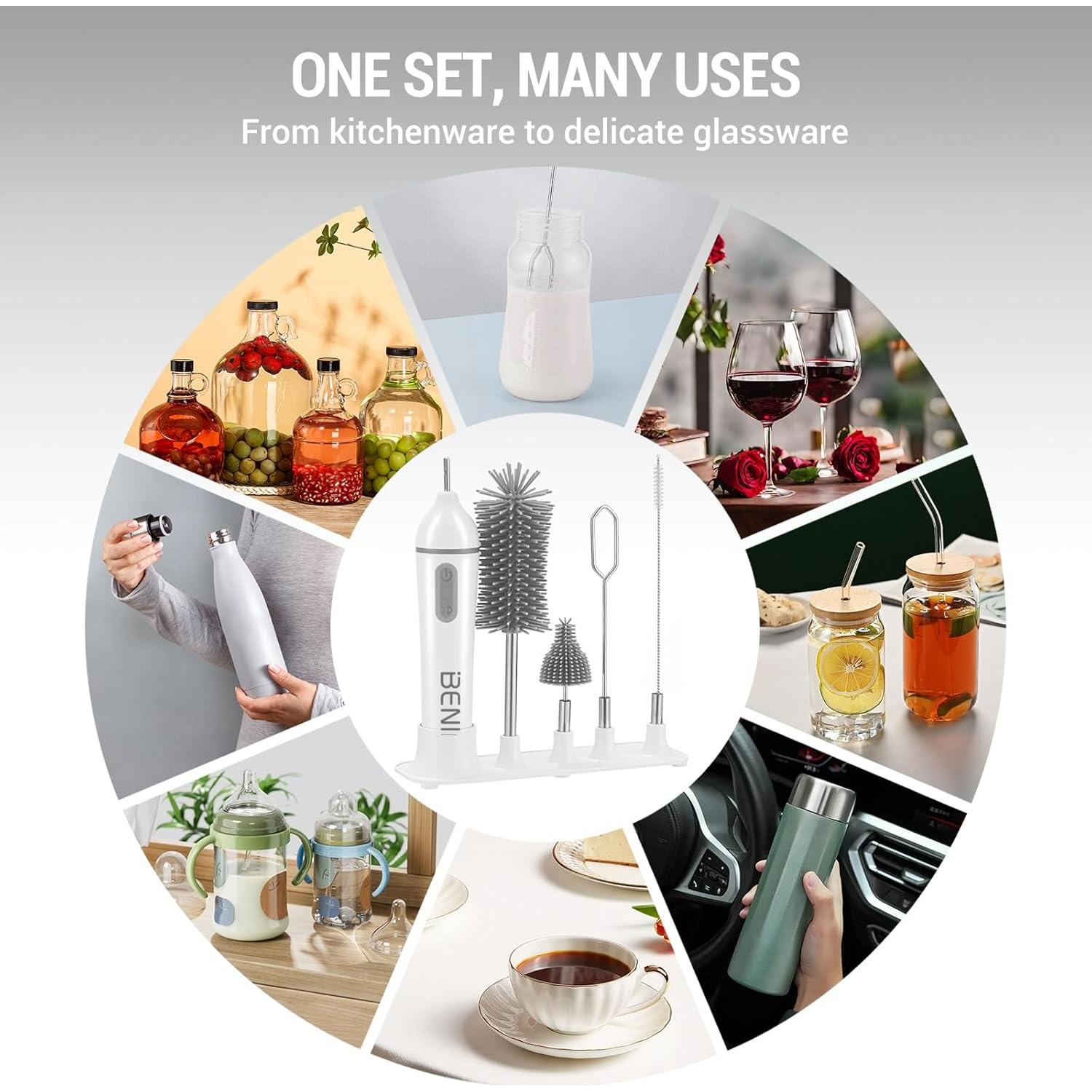 Juego de Cepillos Eléctricos Benifi para Botellas de Bebé - Gris