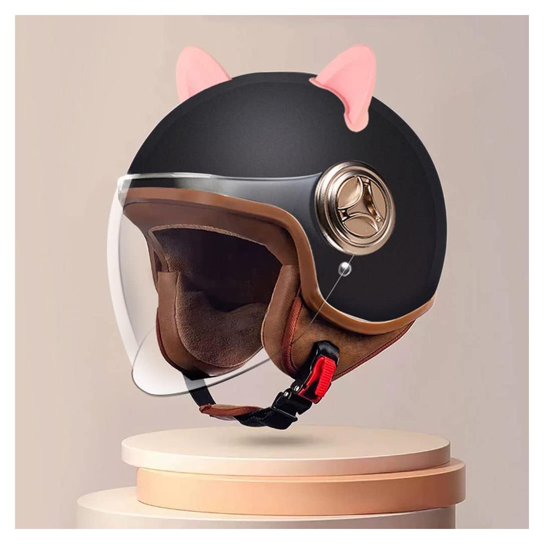 Casco de motocicleta YAGTEYCLL 3/4 retro con orejas de gato
