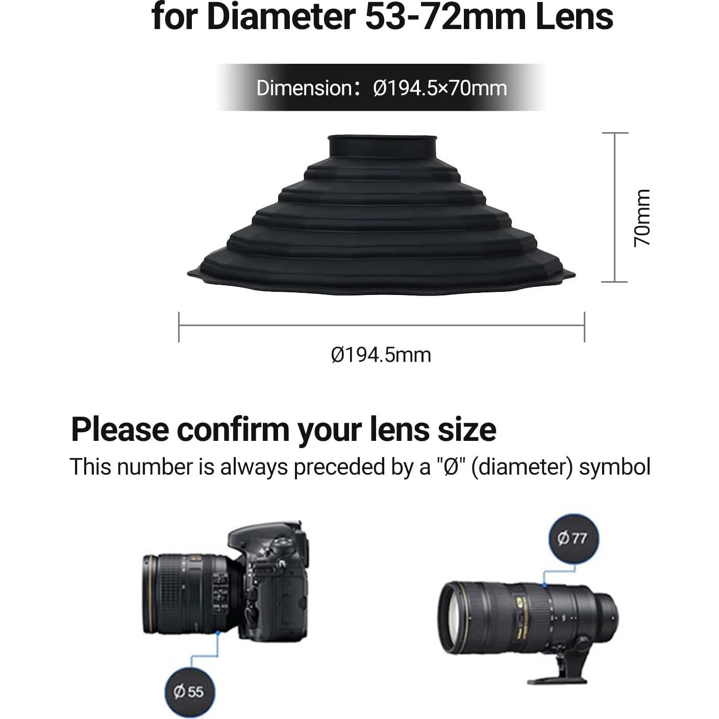 Capucha de Lente de Silicona JJC 53-72mm Plegable y Reversible