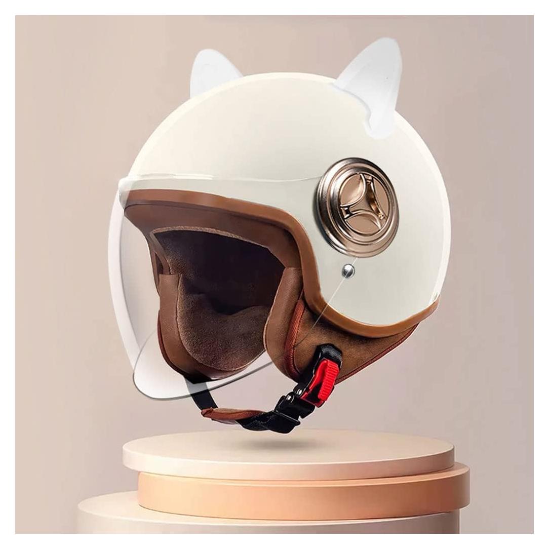 Casco de motocicleta YAGTEYCLL 3/4 retro con orejas de gato