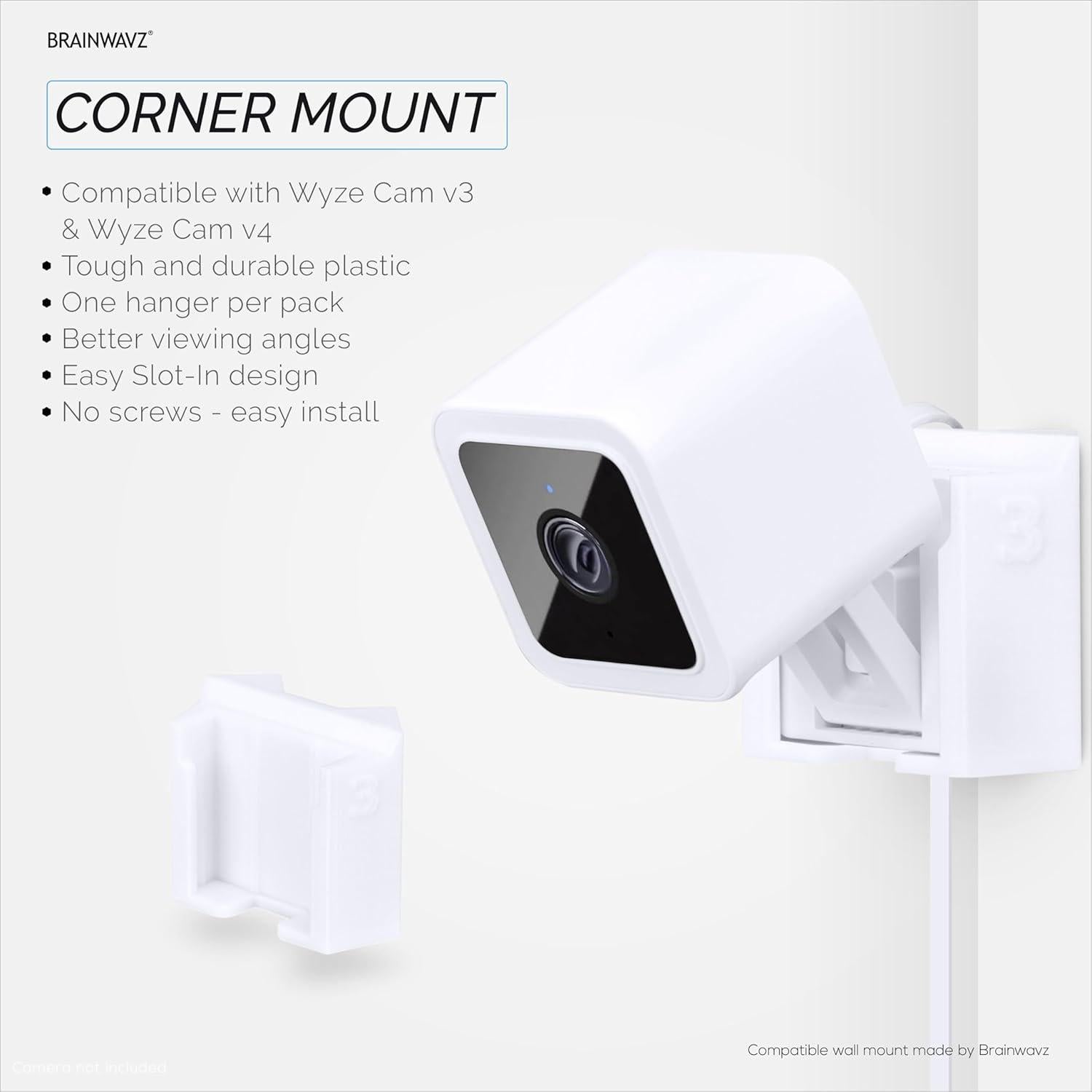 Soporte de esquina adhesivo BRAINWAVZ para Wyze Cam V3/V4 - Blanco