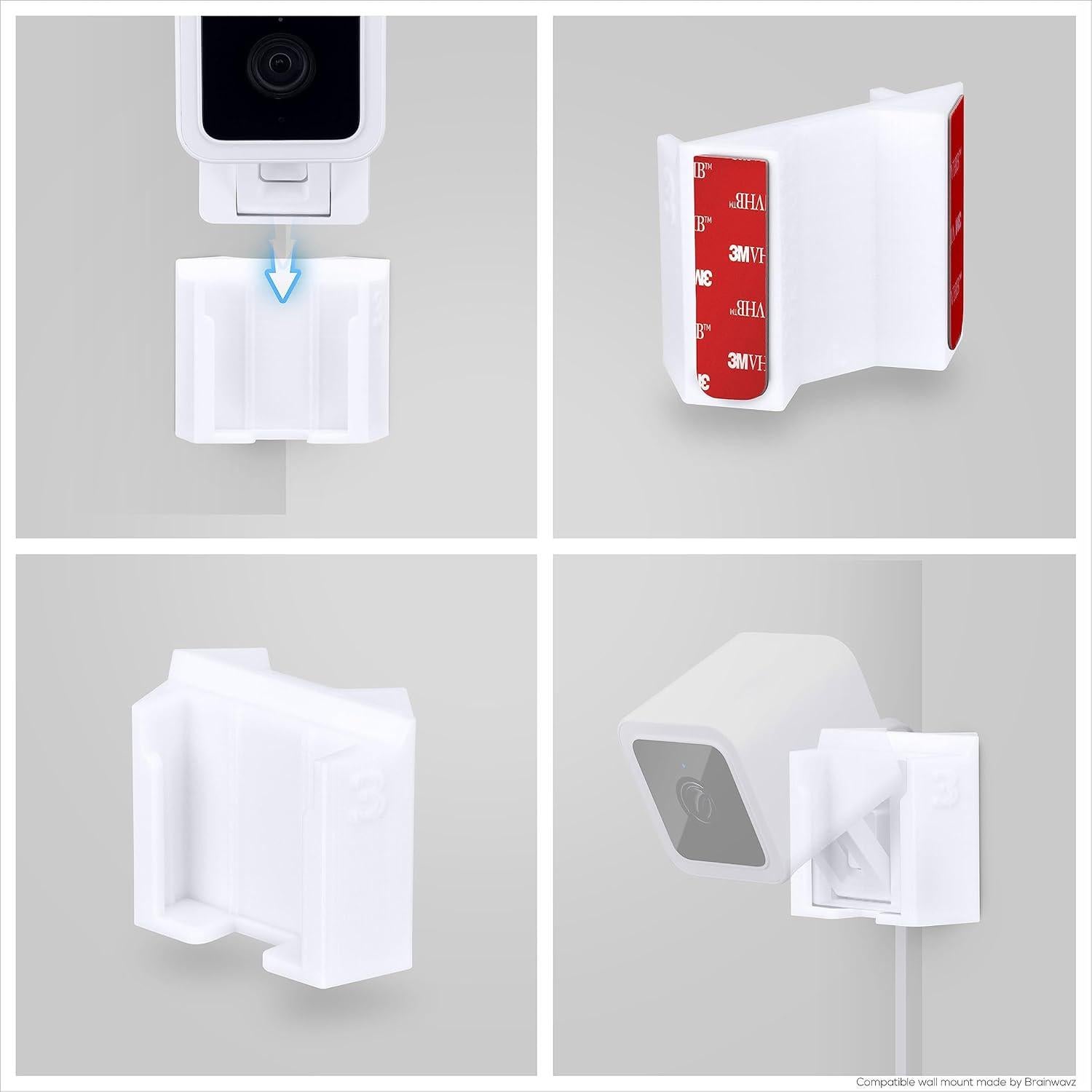 Soporte de esquina adhesivo BRAINWAVZ para Wyze Cam V3/V4 - Blanco