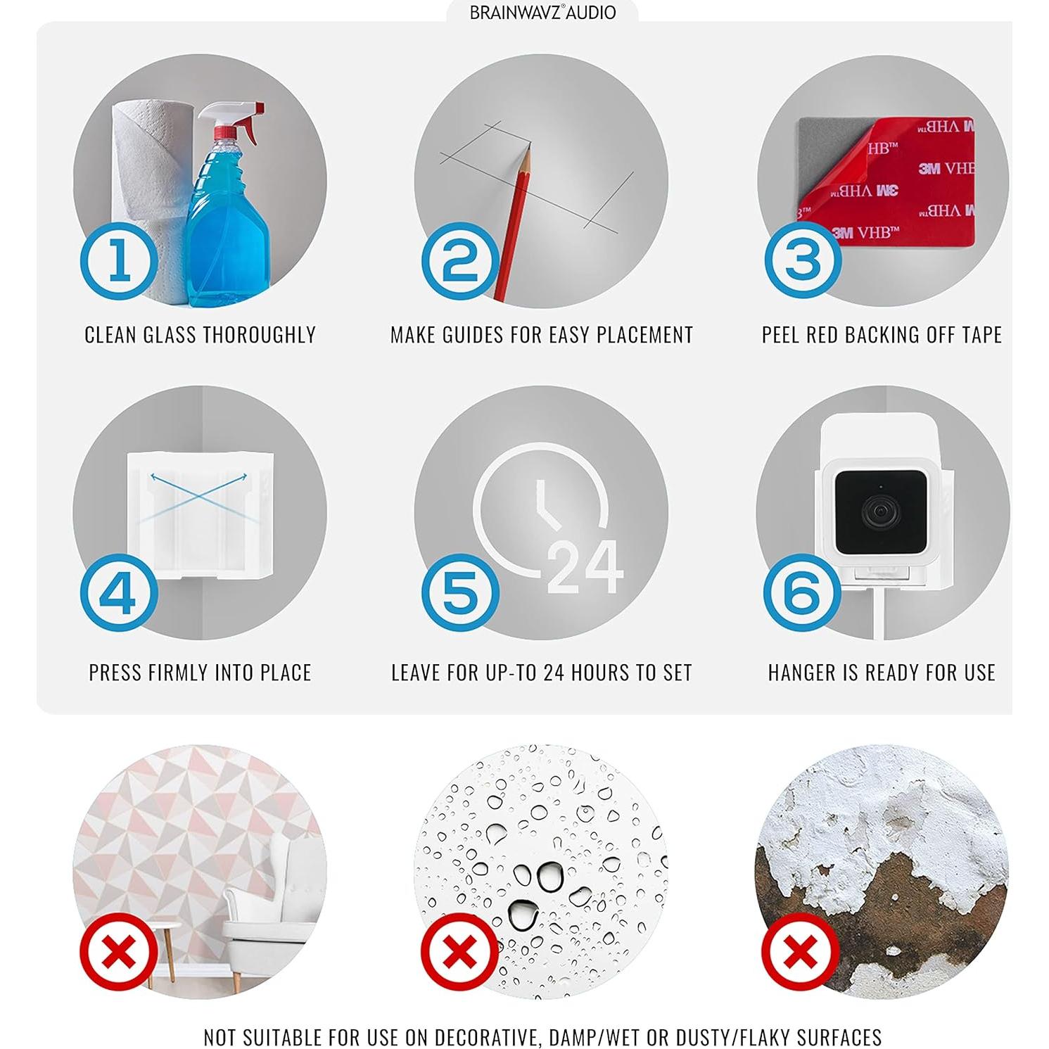 Soporte de esquina adhesivo BRAINWAVZ para Wyze Cam V3/V4 - Blanco