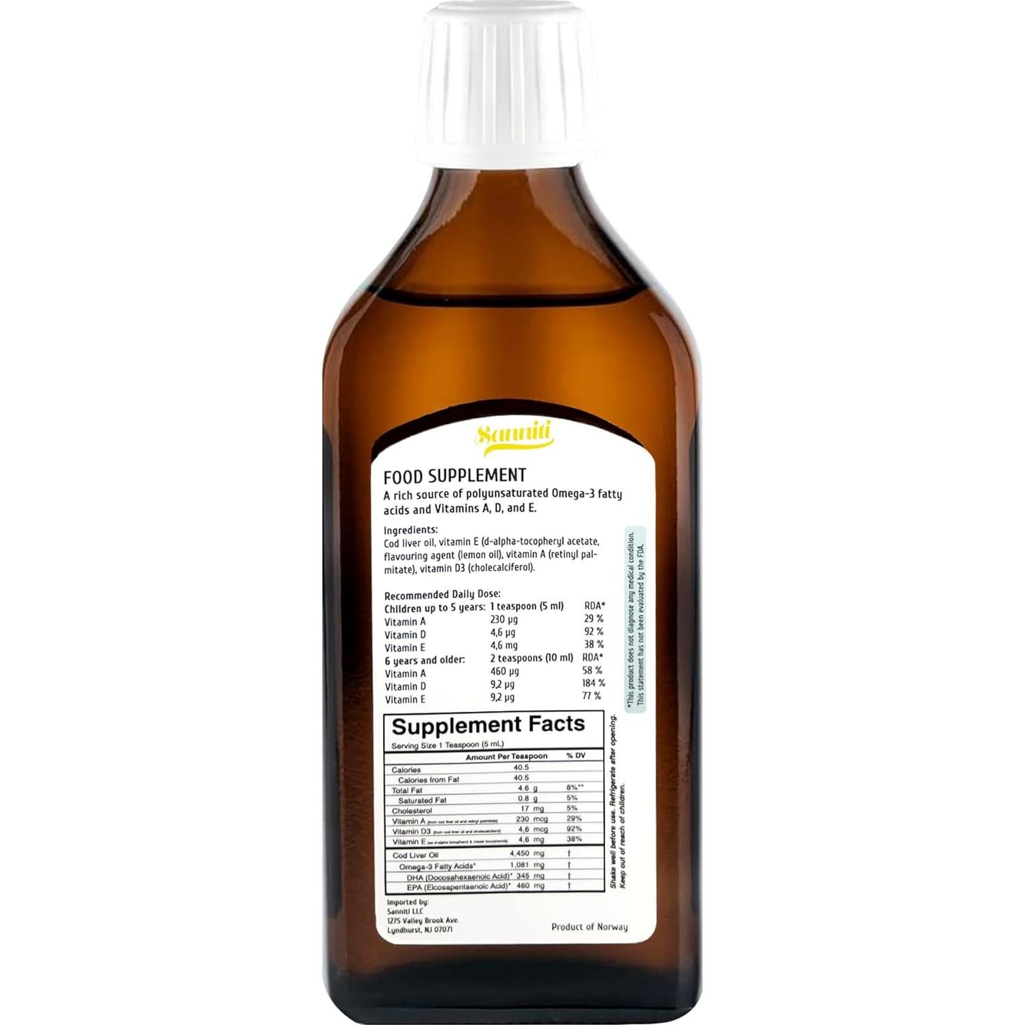 Aceite de Hígado de Bacalao Sanniti 250 mL Limón Omega-3