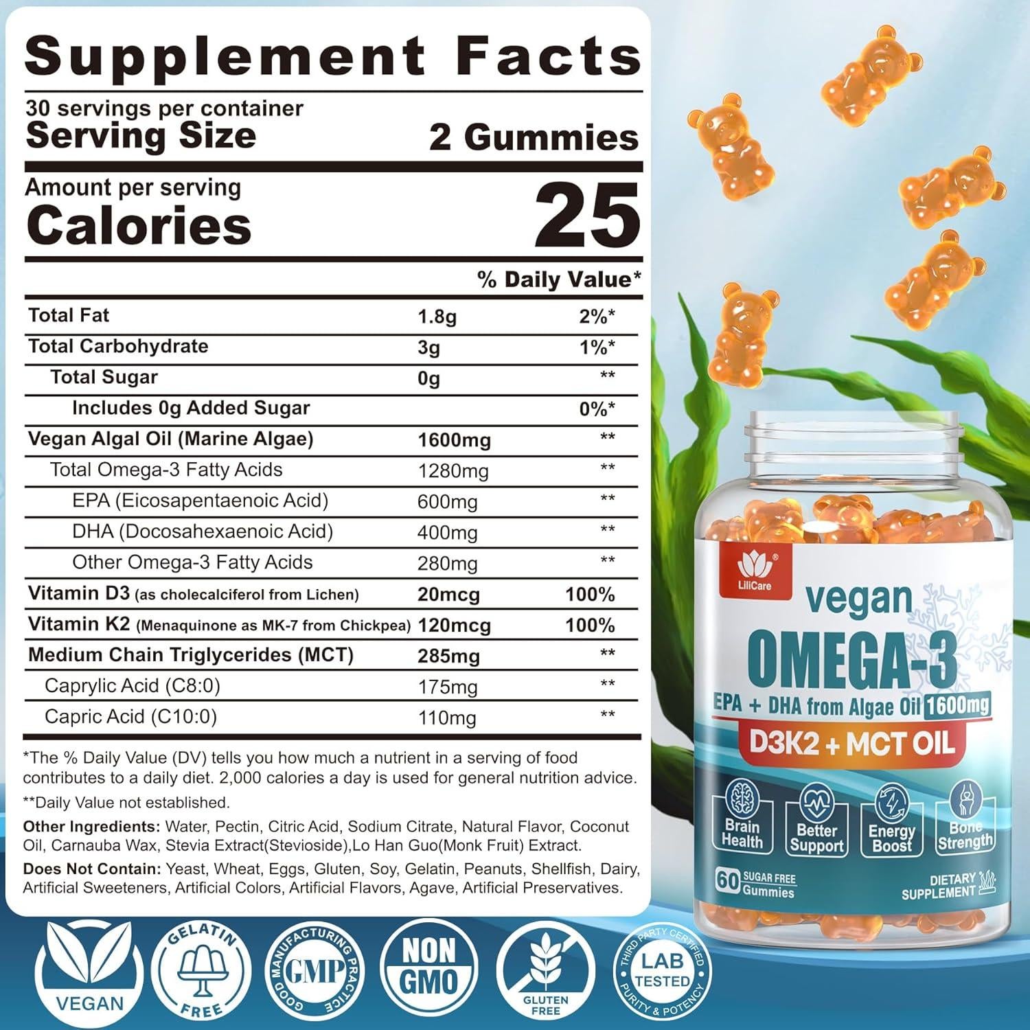 Gomitas Veganas Omega-3 1280mg LILICARE - Sin Sabor a Pescado