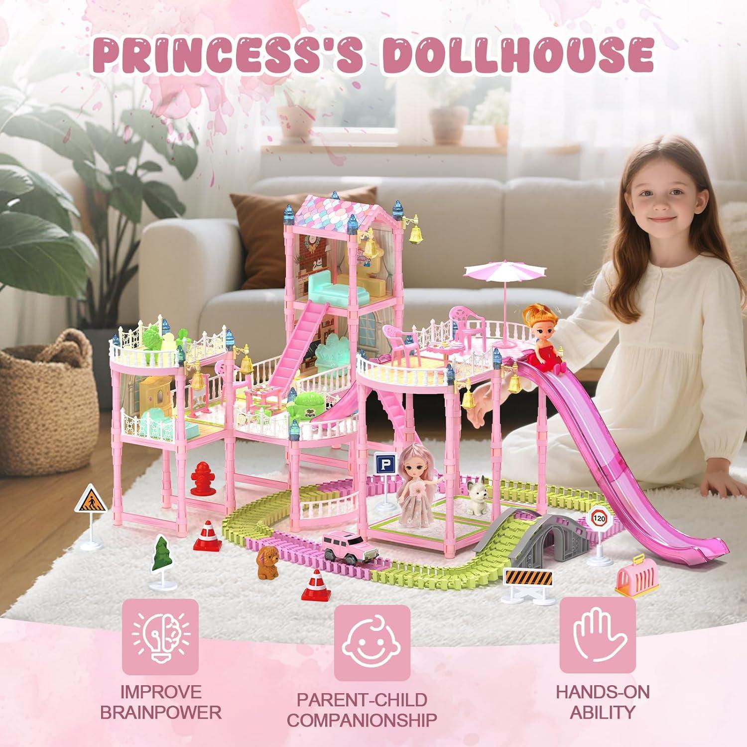 Casa de Muñecas con Luces y Coche de Pista Randhar