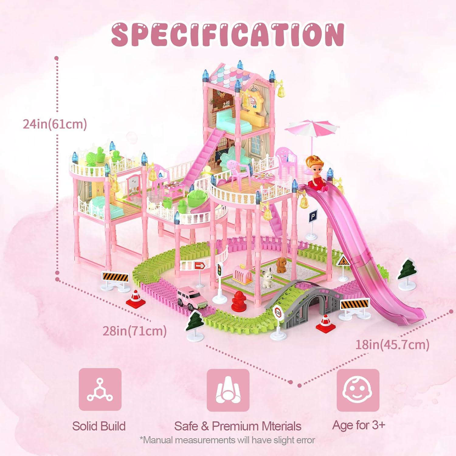 Casa de Muñecas con Luces y Coche de Pista Randhar