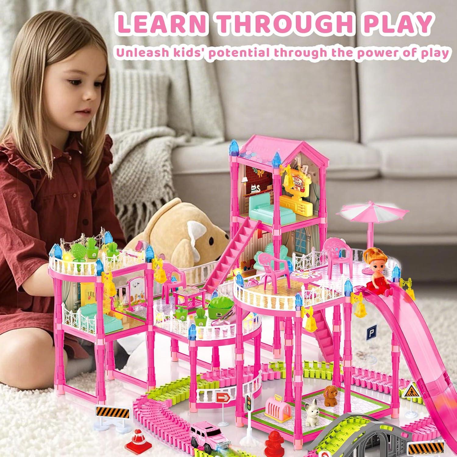 Casa de Muñecas con Luces y Coche de Pista Randhar