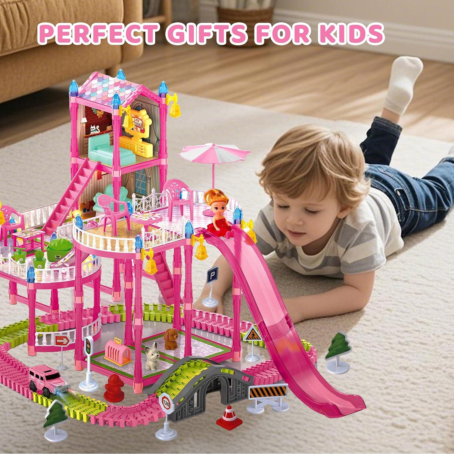 Casa de Muñecas con Luces y Coche de Pista Randhar