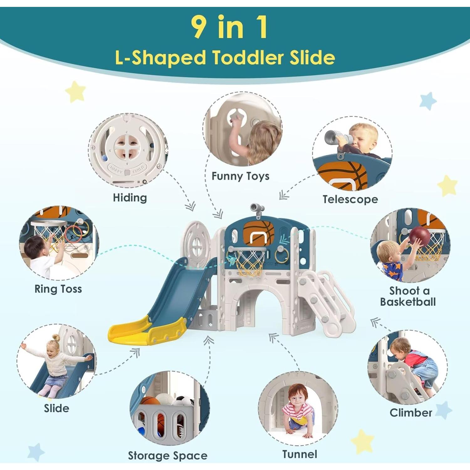 Tobogán 9 en 1 BIERUM para Niños 1-3 Años con Baloncesto