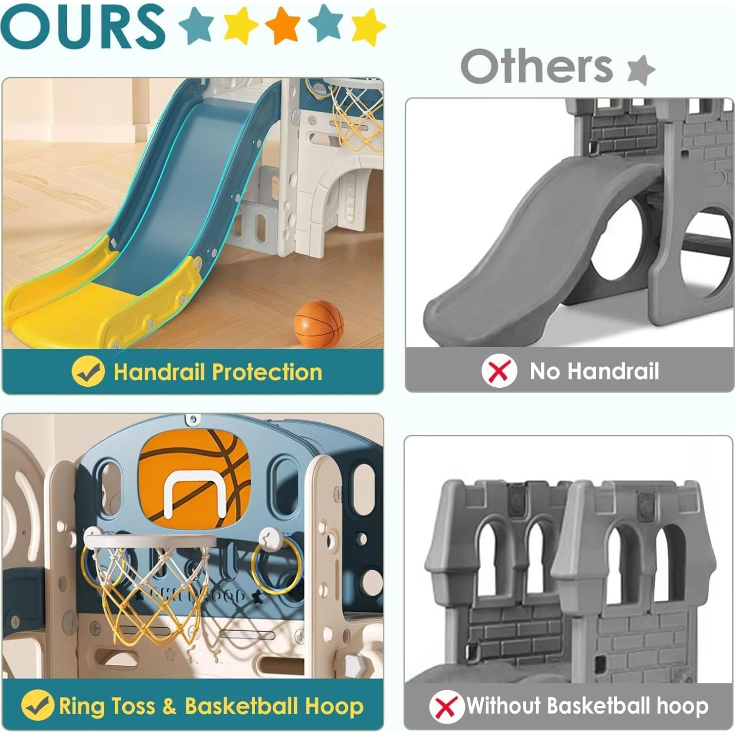 Tobogán 9 en 1 BIERUM para Niños 1-3 Años con Baloncesto