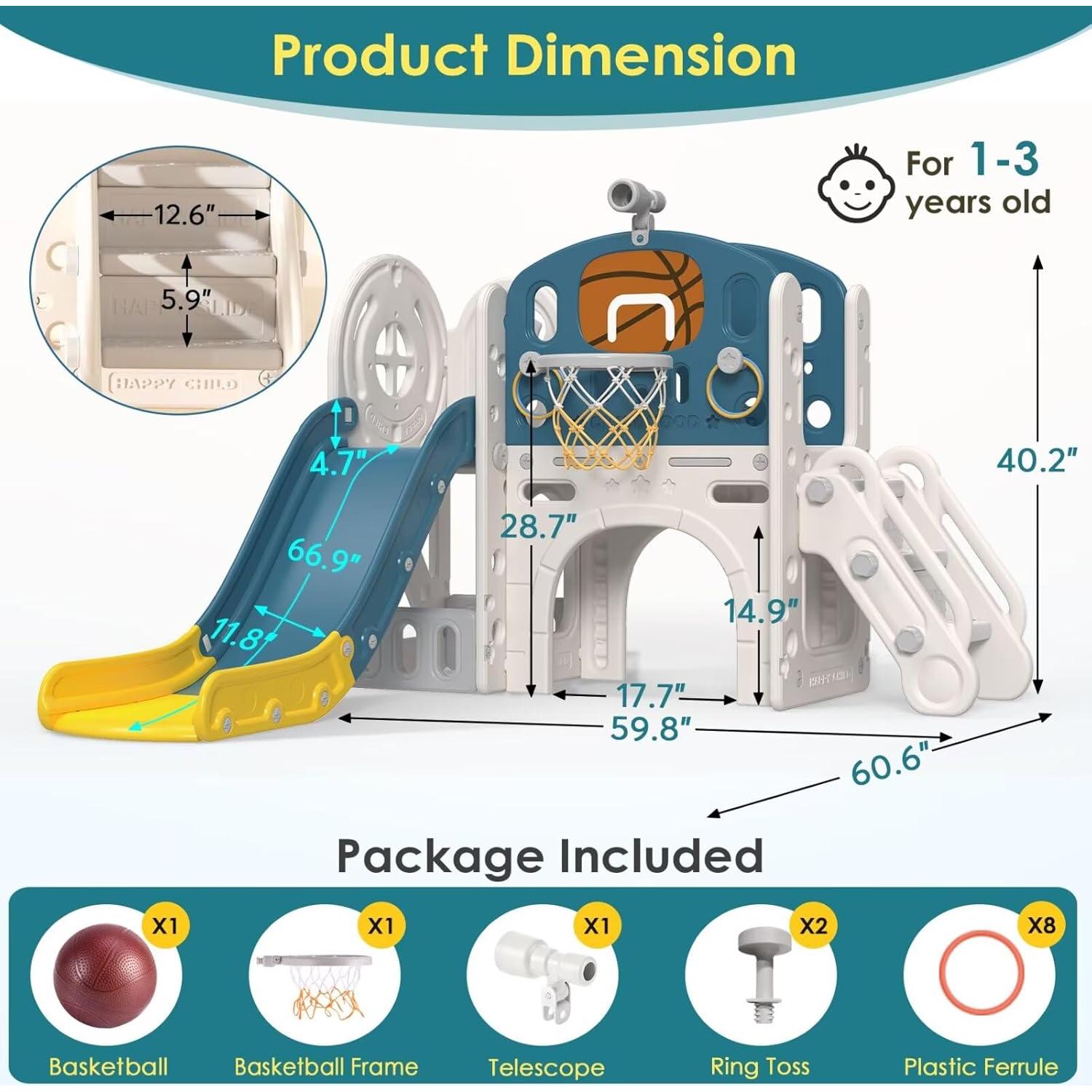 Tobogán 9 en 1 BIERUM para Niños 1-3 Años con Baloncesto