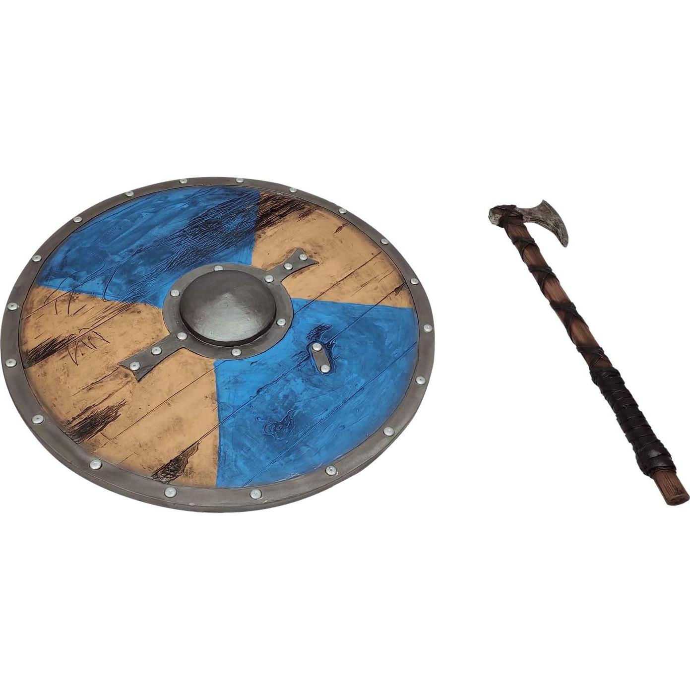 Escudo Redondo Vikingo LOOYAR 60cm + Hacha Mano Juguete