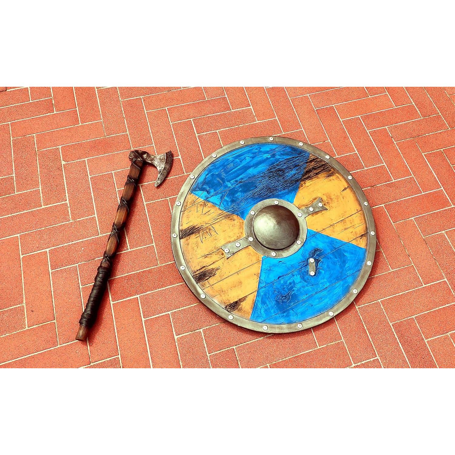Escudo Redondo Vikingo LOOYAR 60cm + Hacha Mano Juguete