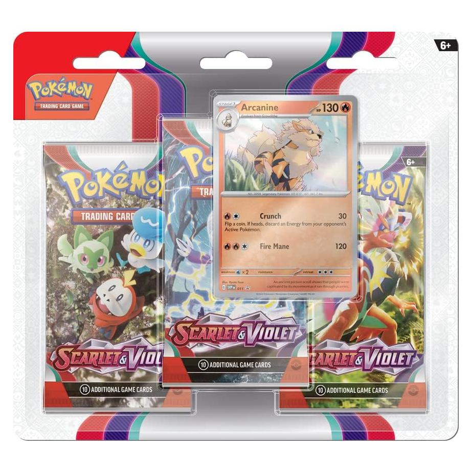 Pokemon TCG Escarlata y Púrpura 3 Paquetes + Arcanine