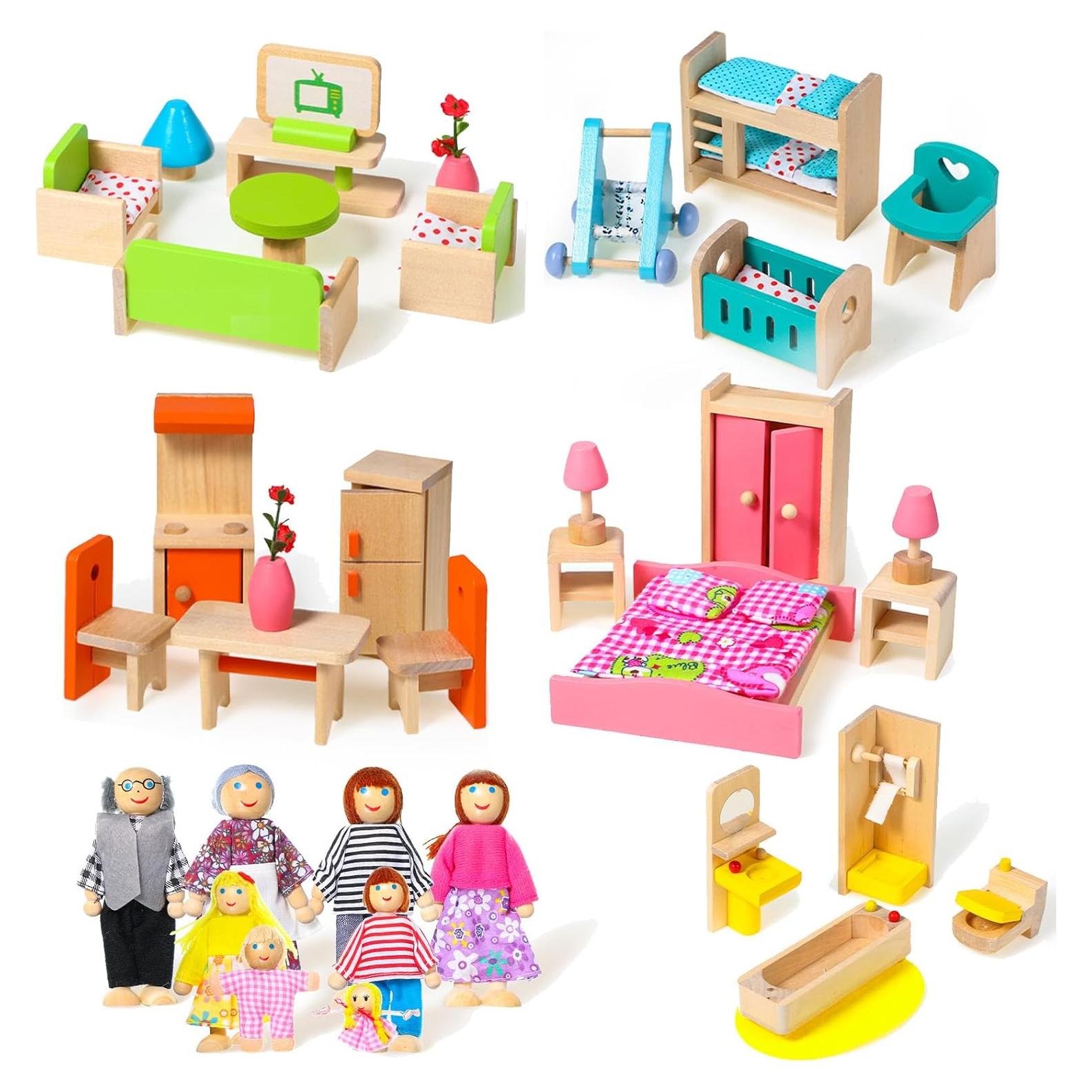 Juego de Muebles de Casa de Muñecas Civaner 52 Piezas Madera